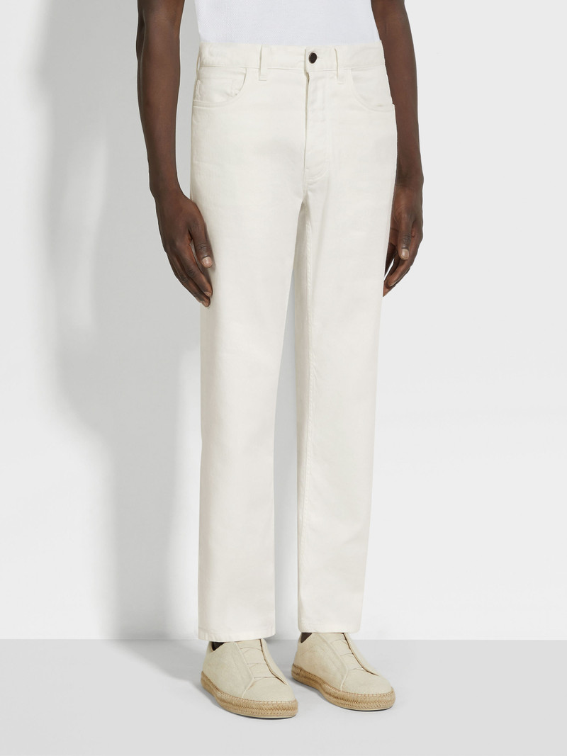 WHITE STRETCH COTTON AND LINEN ROCCIA JEANS 4
