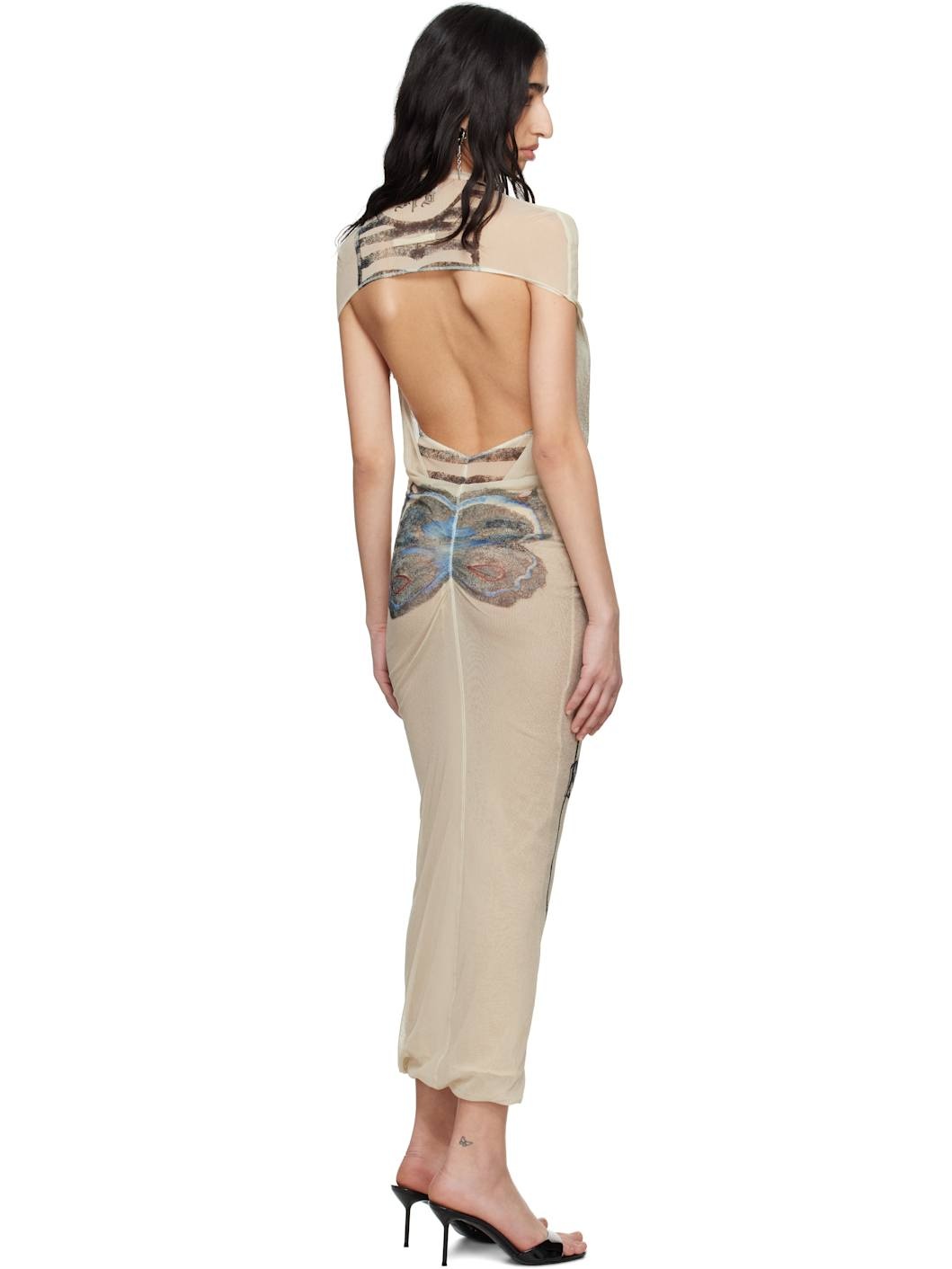 Beige 'The Tattoo Rose and Bird' Maxi Dress - 3