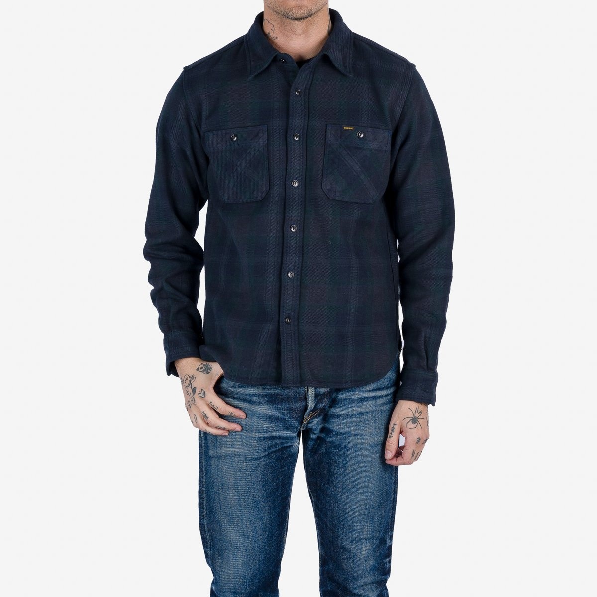IHSH-342-OD Ultra Heavy Flannel Crazy Check Work Shirt - Navy Overdyed Black - 2