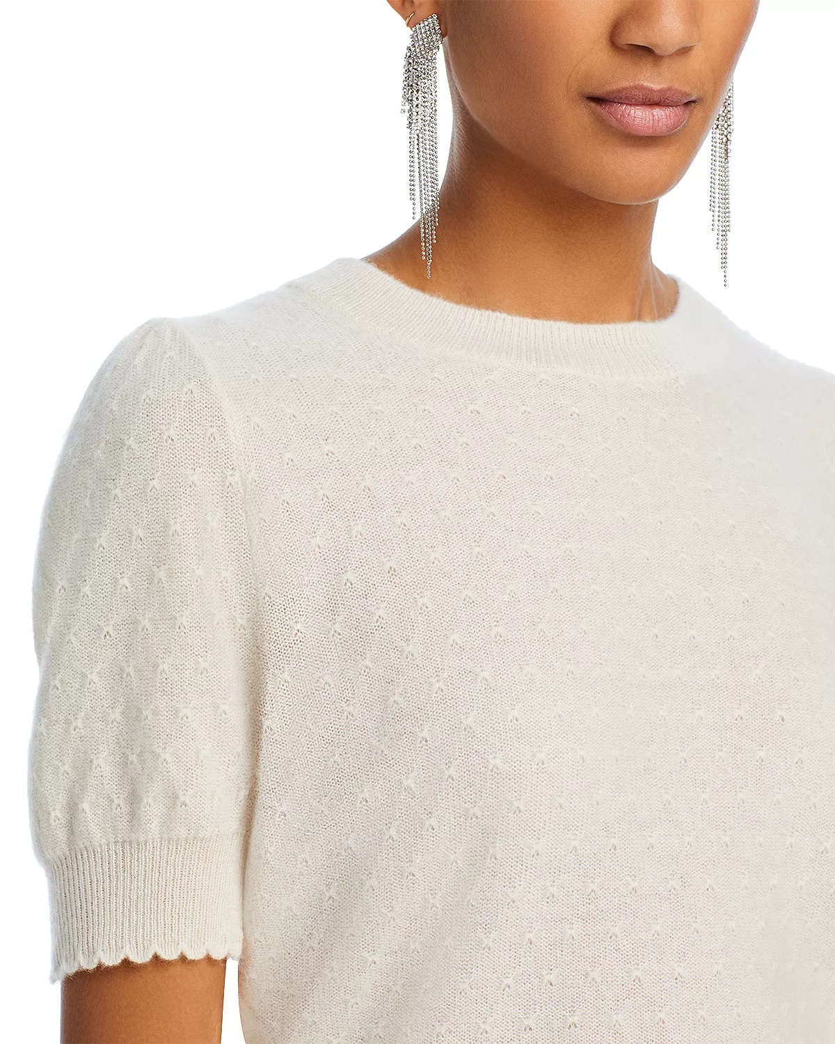 Cashmere Pointelle Puff Sleeve Sweater - 4