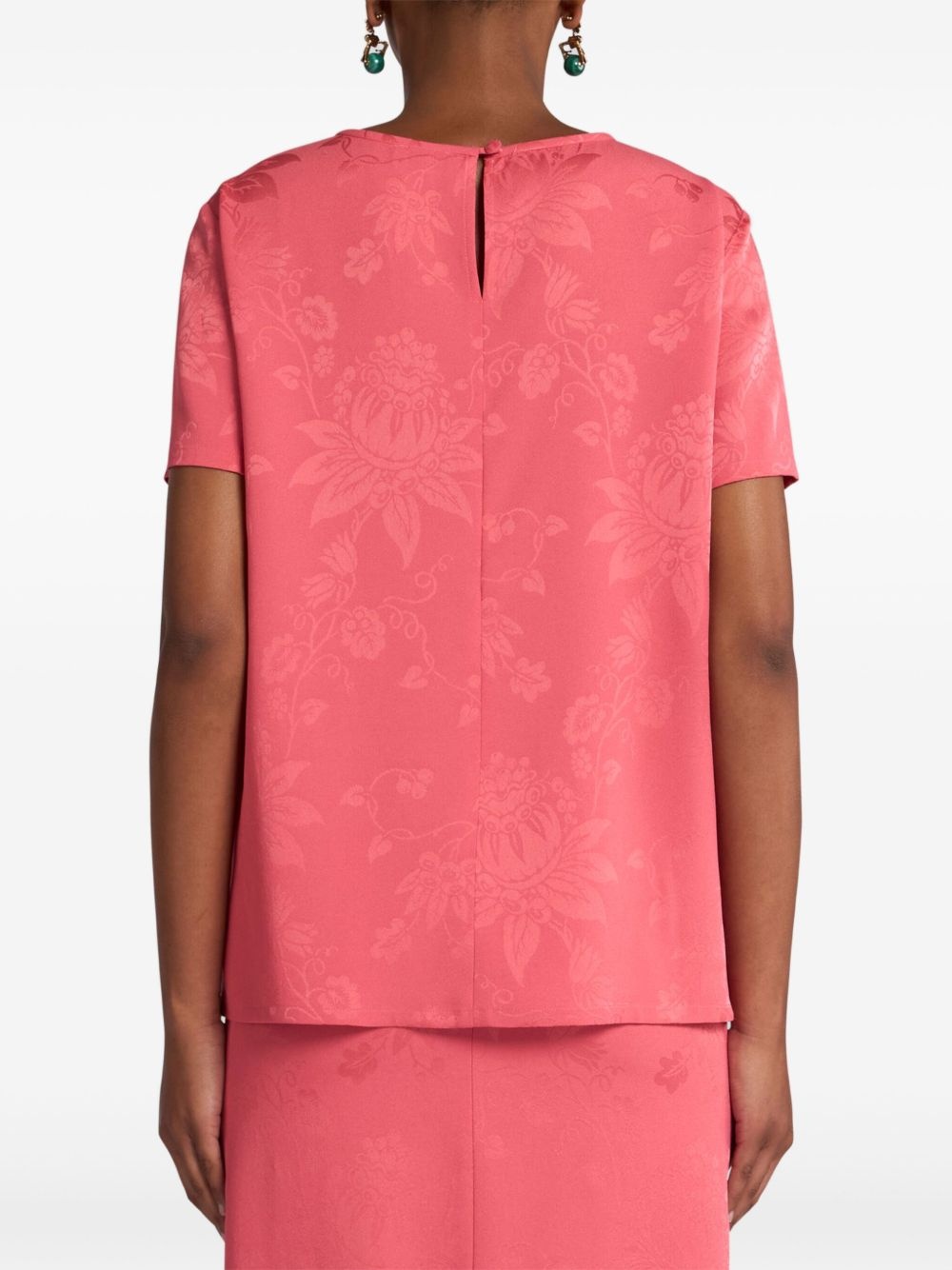 floral-jacquard T-shirt - 4