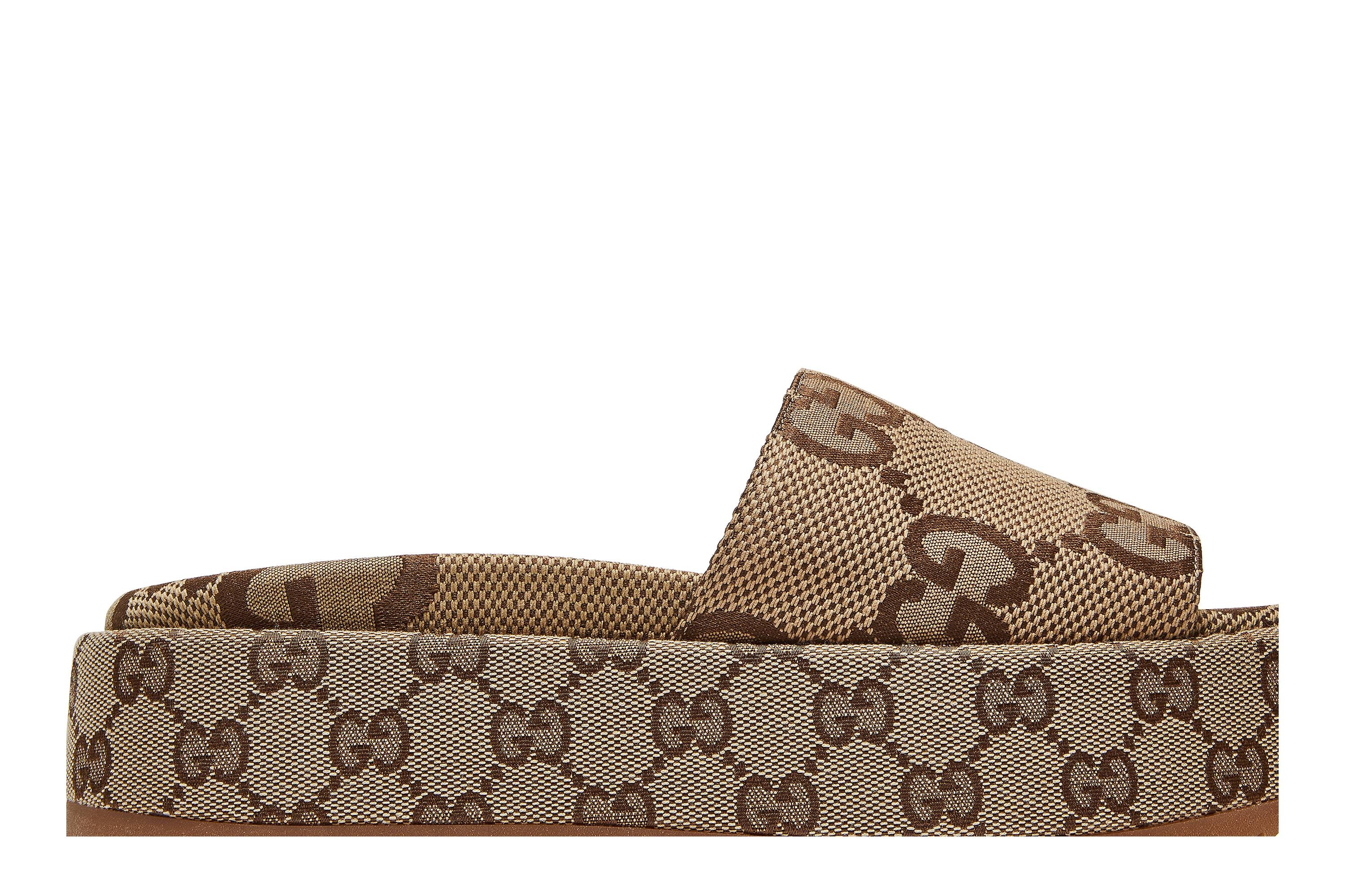 Gucci Wmns GG Lame Platform Slide Sandal 'Camel Monogram' - 2