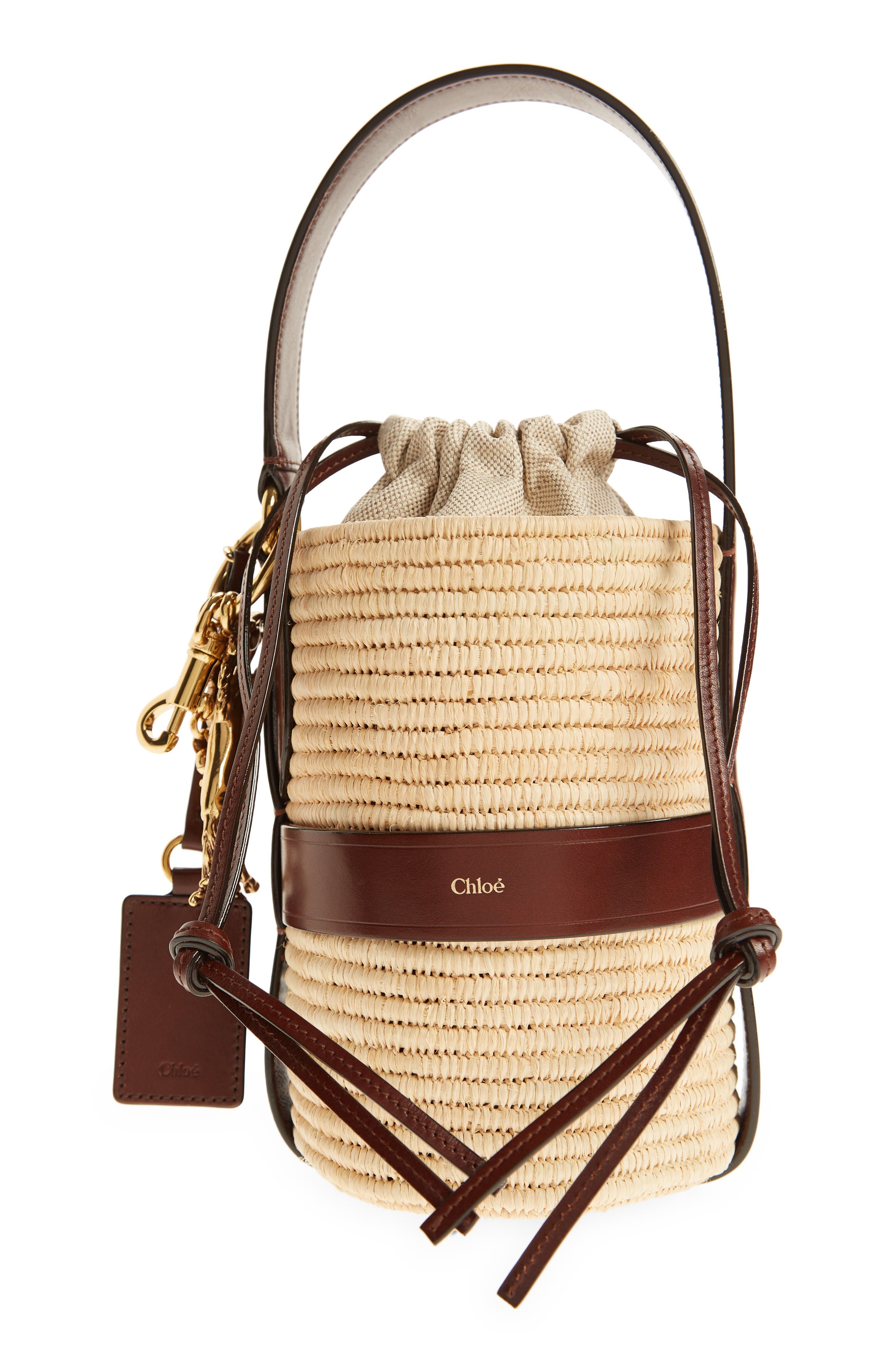 Chloé Small Kerala Straw & Leather Bucket Bag in Dark Ebony at Nordstrom - 1