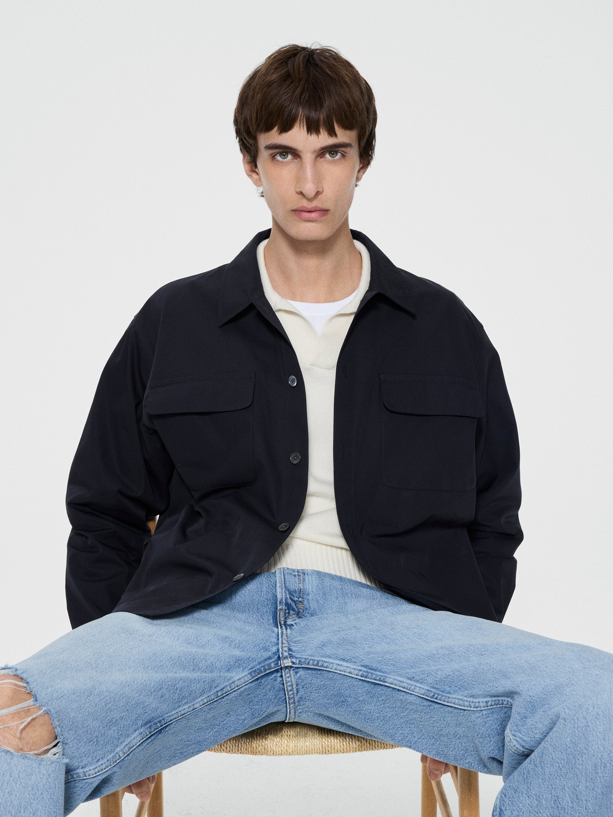 Double Pocket Over Shirt in Dark Navy - 2