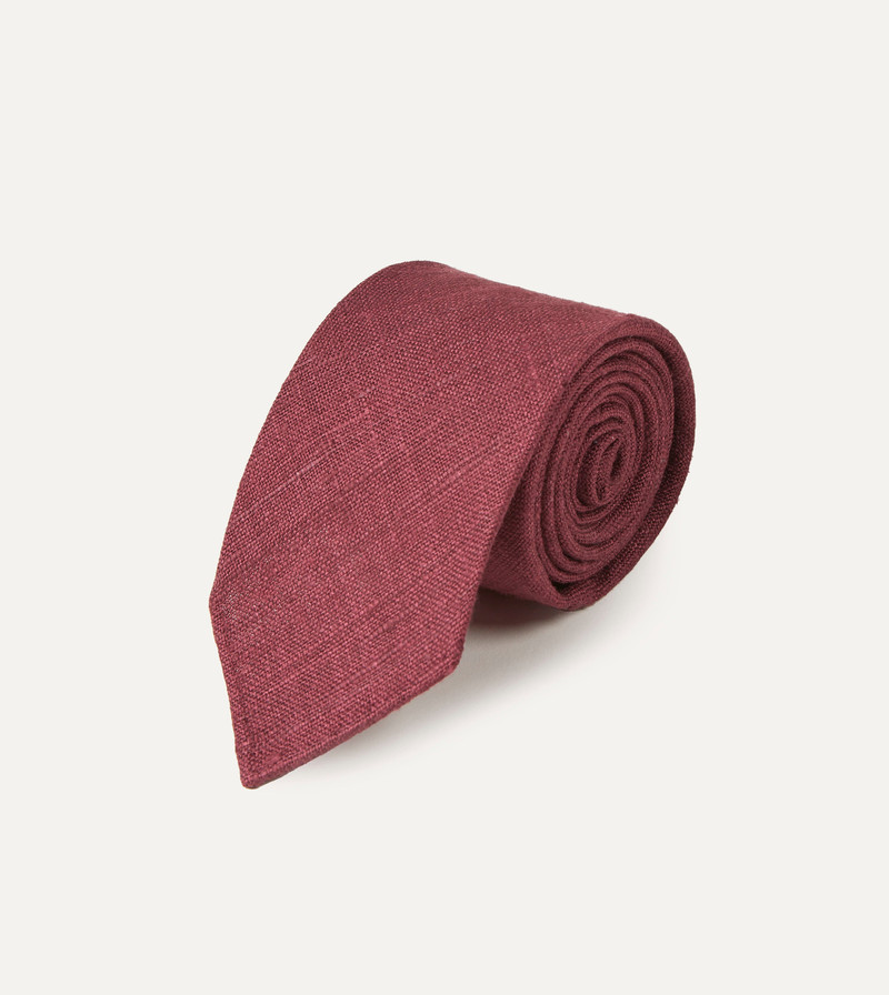 Drake's Burgundy Tussah Hand Rolled Silk Tie outlook
