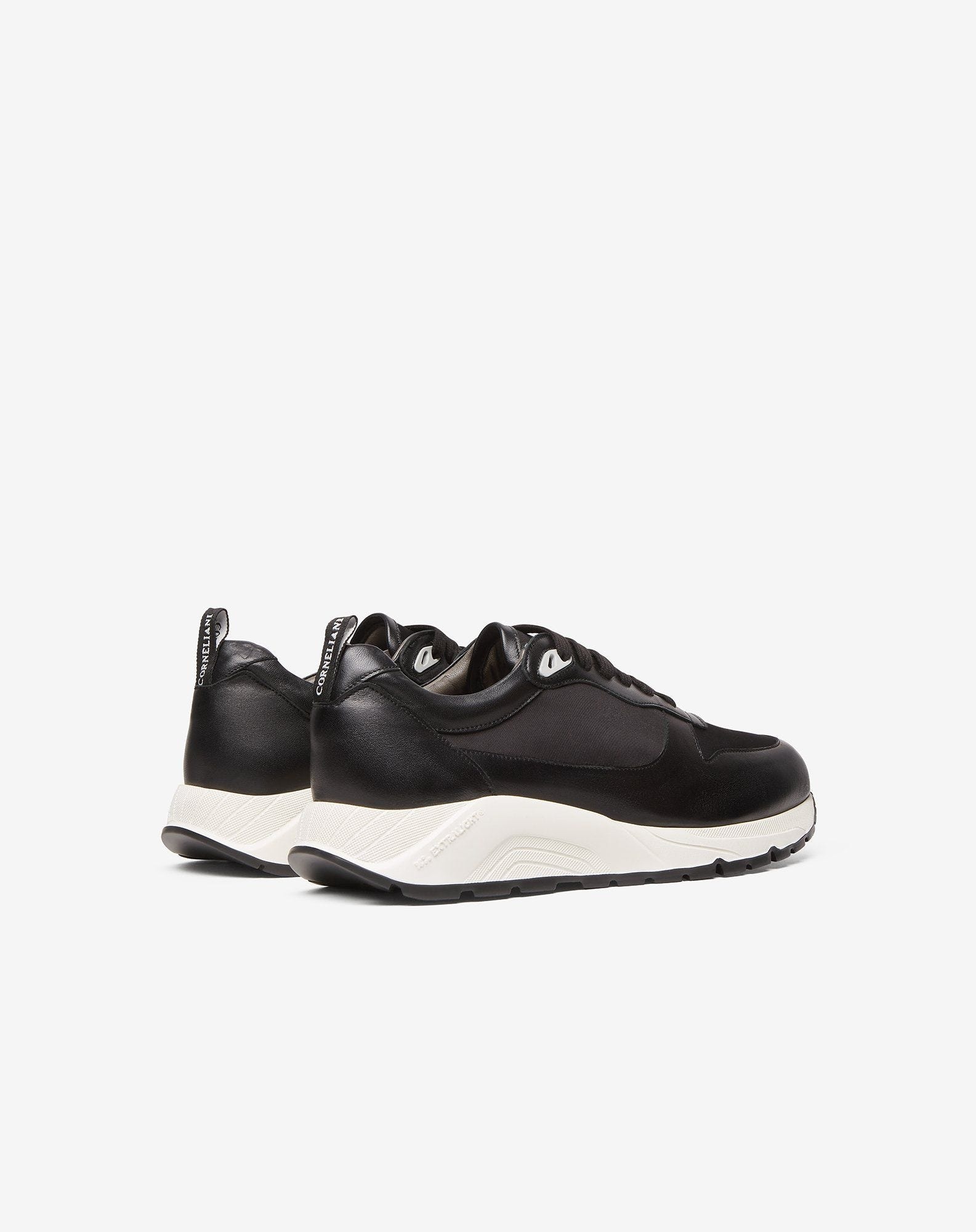 Black nylon and nappa leather running shoes - 3