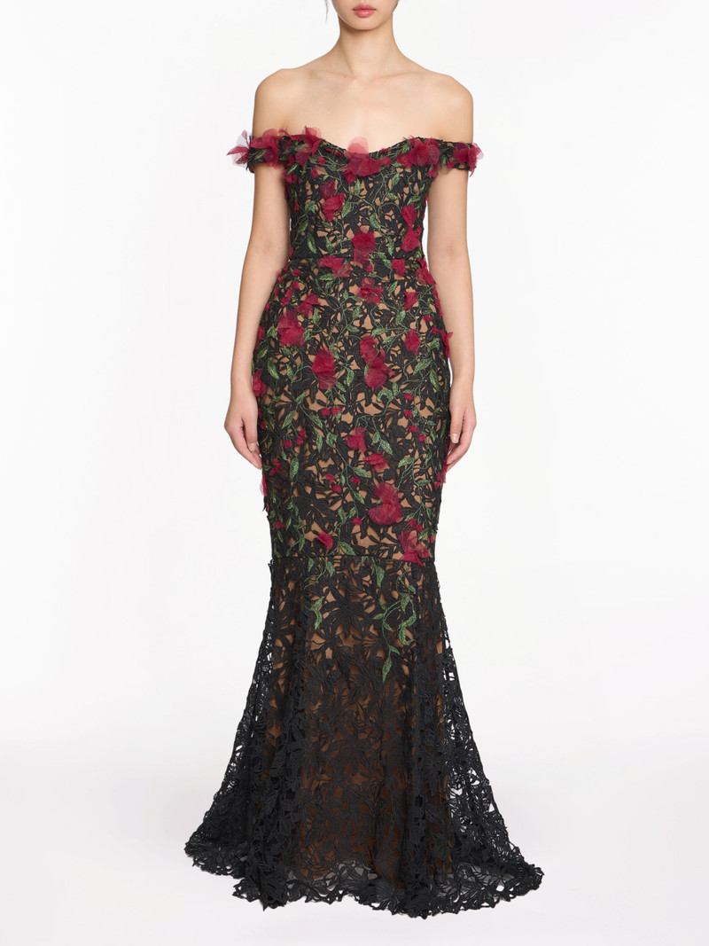 GUIPURE LACE OFF SHOULDER GOWN 1