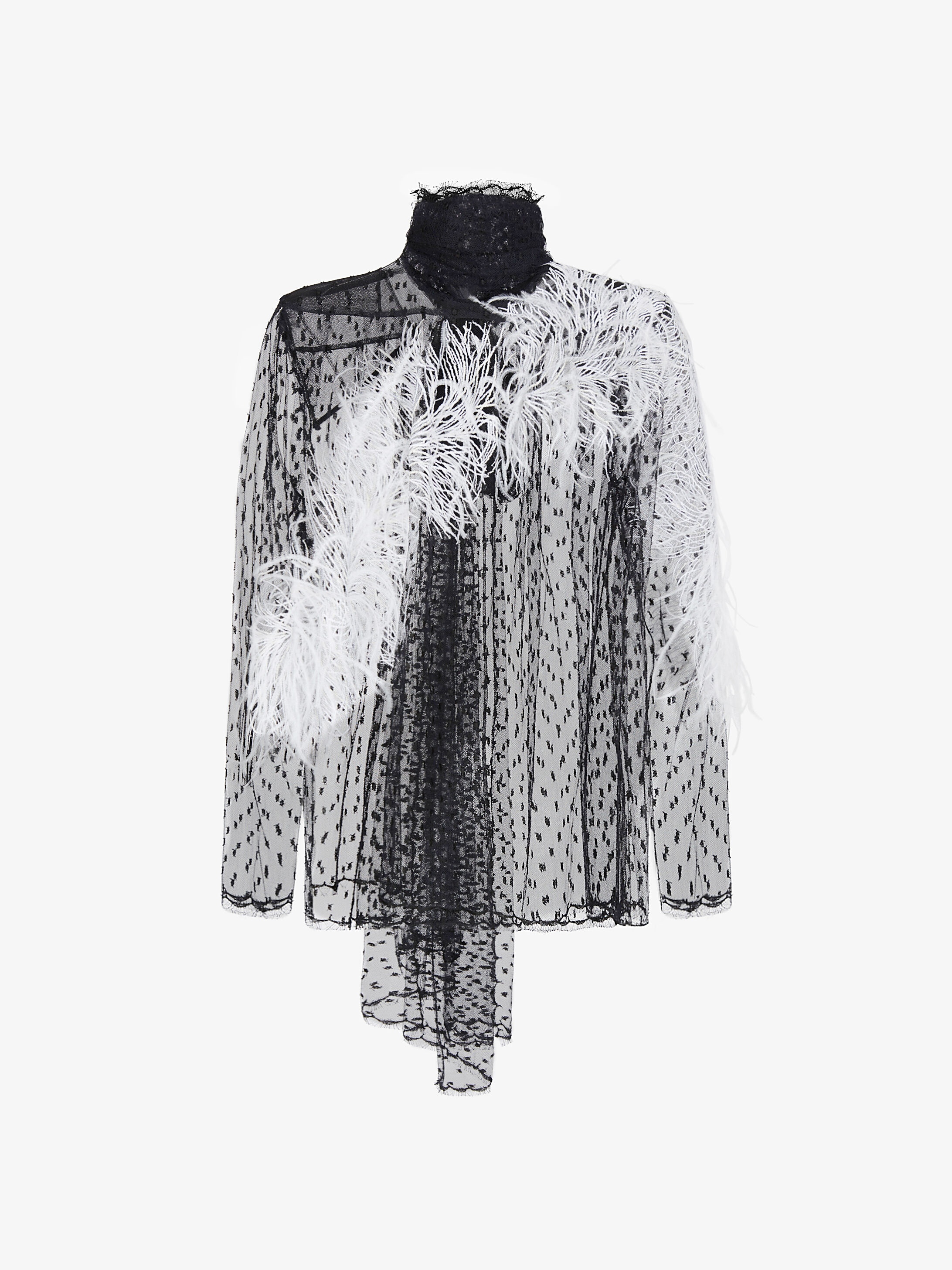 Blouse in tulle with feather embroidered - 1