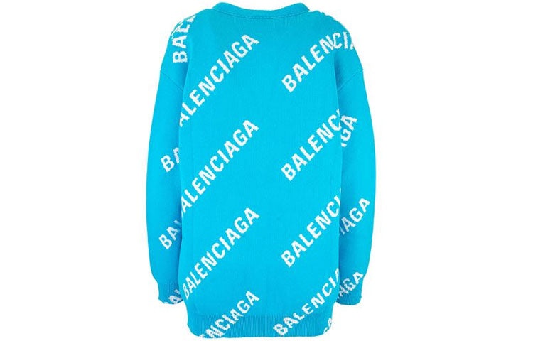 (WMNS) Balenciaga Logo Monogram Cardigan Relaxed Fit 'Blue' 625330T31784661 - 2