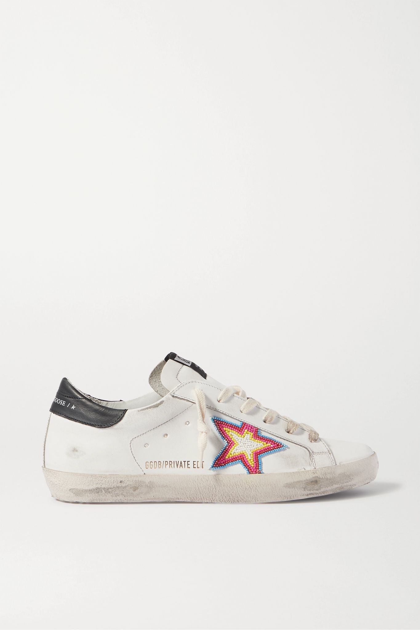 Superstar bead-embellished distressed leather sneakers - 1