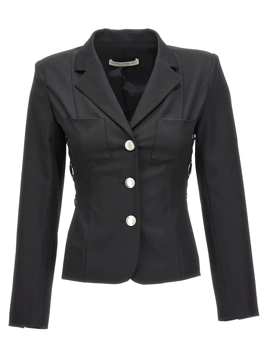 ALESSANDRA RICH SINGLE BREAST LACE-UP BLAZER JACKET - 1