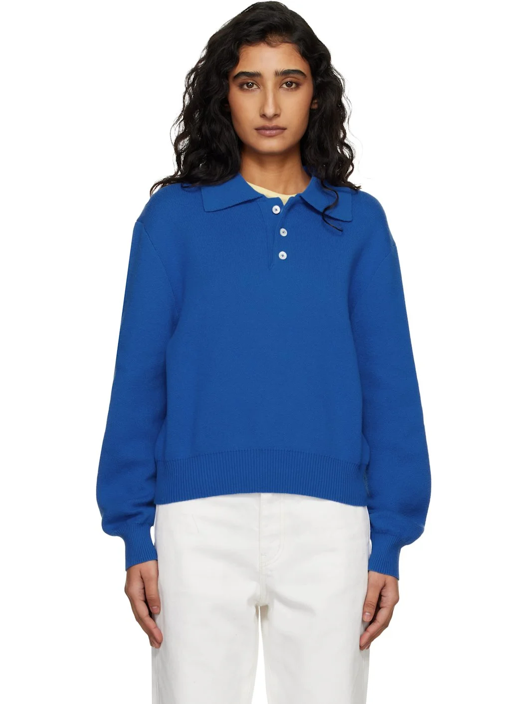 Blue Cashmere Collared Sweater Polo - 1