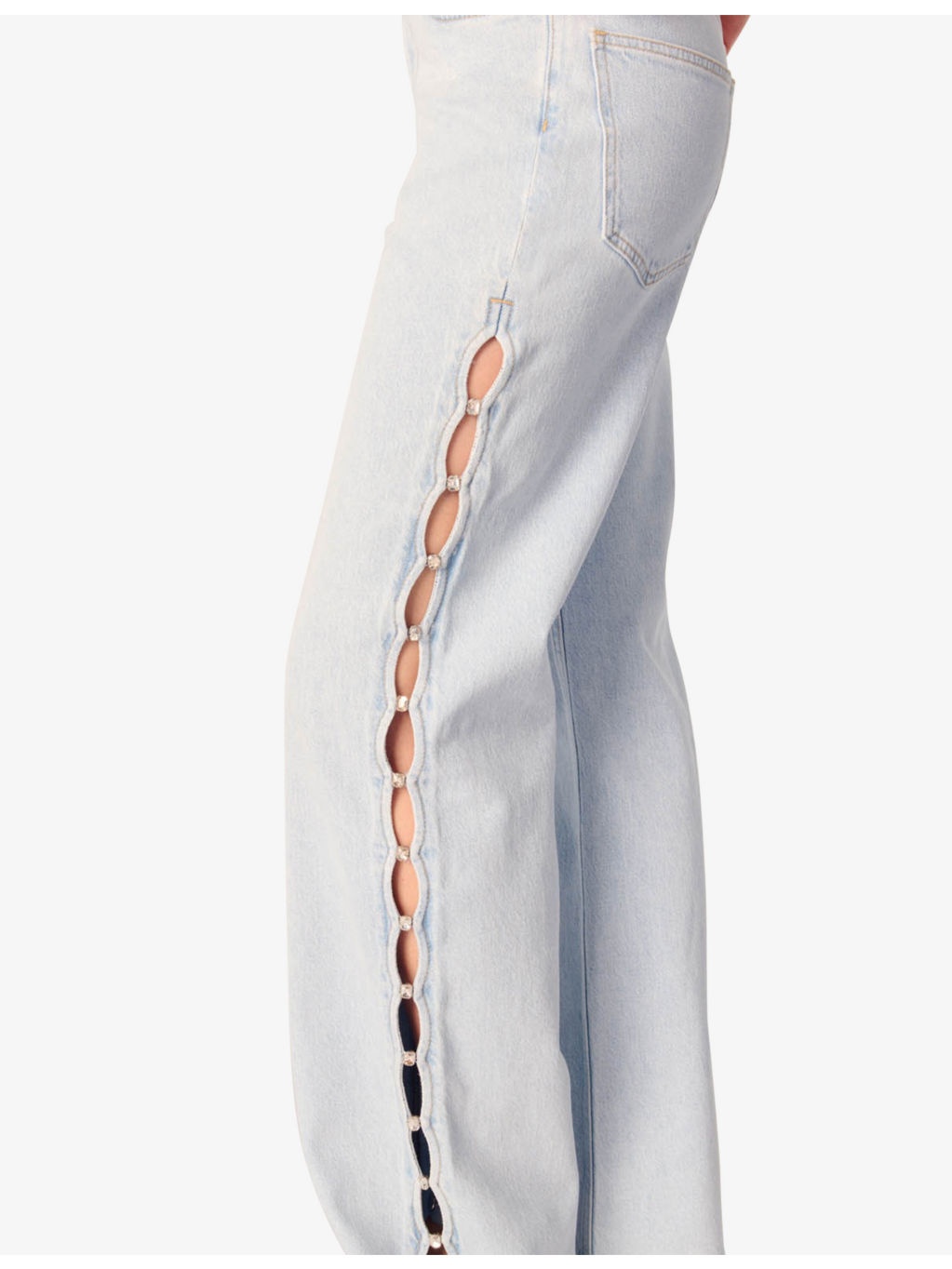 Crystal-Embellished Cut-Out Wide-Leg Mid-Rise Stretch-Denim Jeans - 5