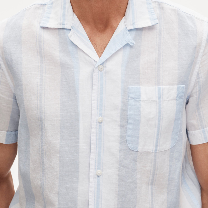 Short-sleeve camp-collar shirt in cotton-linen blend 3