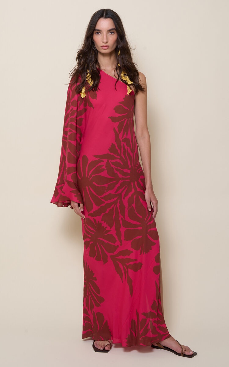Seville Passion Asymmetric Silk Maxi Dress fuchsia - 2