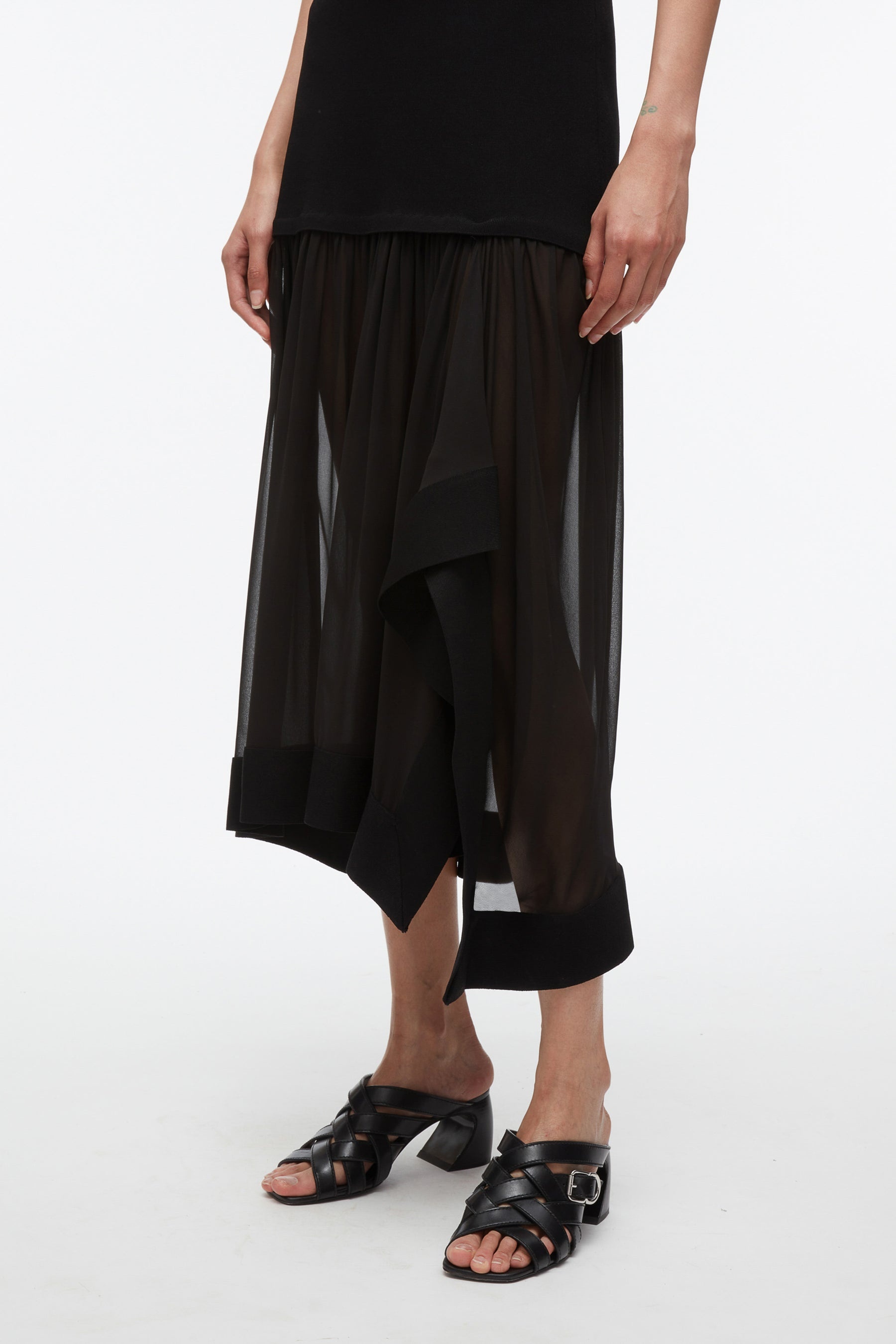 Compact Rib Dress with Chiffon Skirt - 5