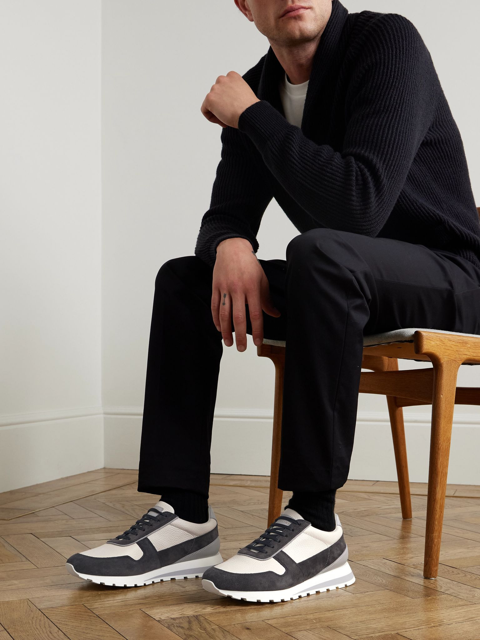 Olimpo Full-Grain Leather and Suede Sneakers Gray - 2