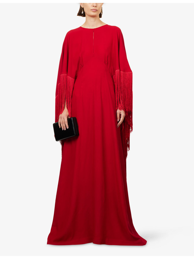 Taller Marmo Fringed Cape Woven Maxi Dress outlook