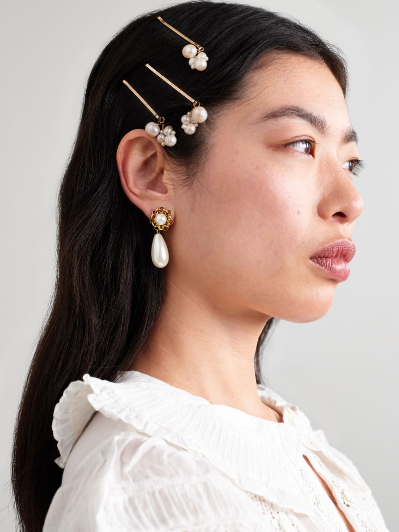 Completedworks Set of three gold-plated pearl hair clips Ivory outlook