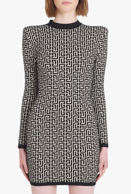 Short bicolor jacquard dress with Balmain monogram - 5