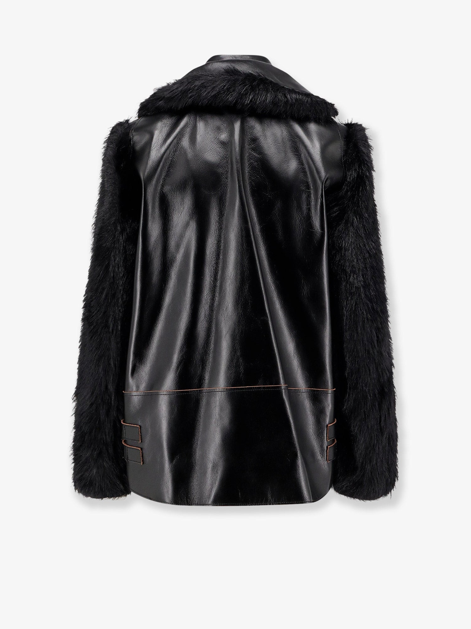Sacai Women Leather Jacket With Synthetic Fur Inserts - 2