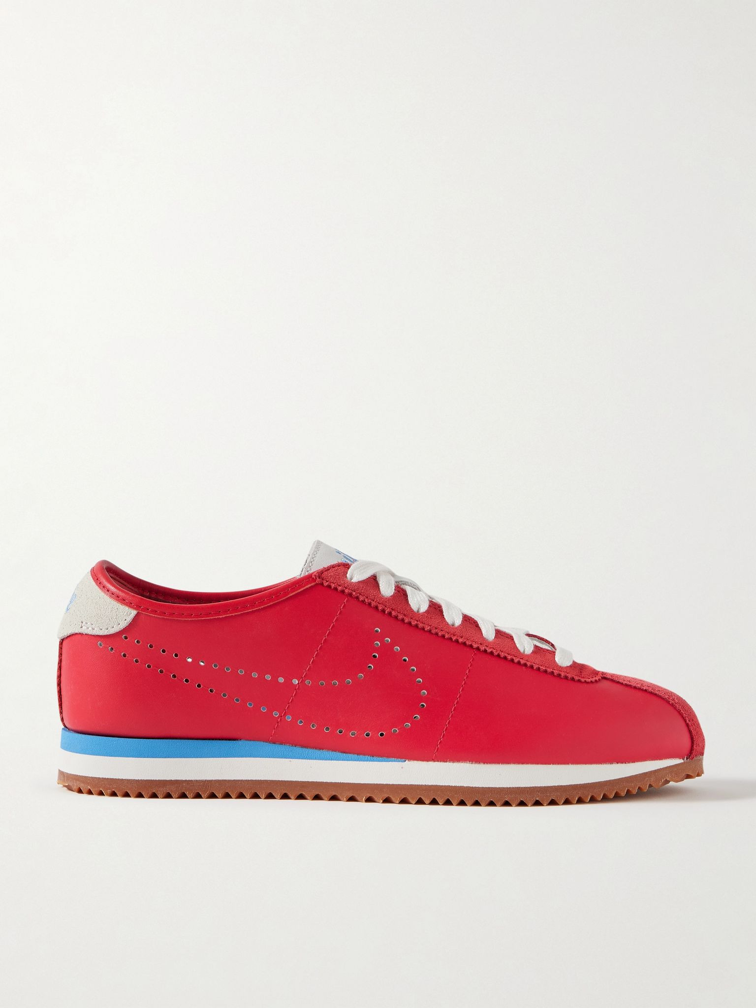 Cortez Decon suede-trimmed perforated leather sneakers Red - 1