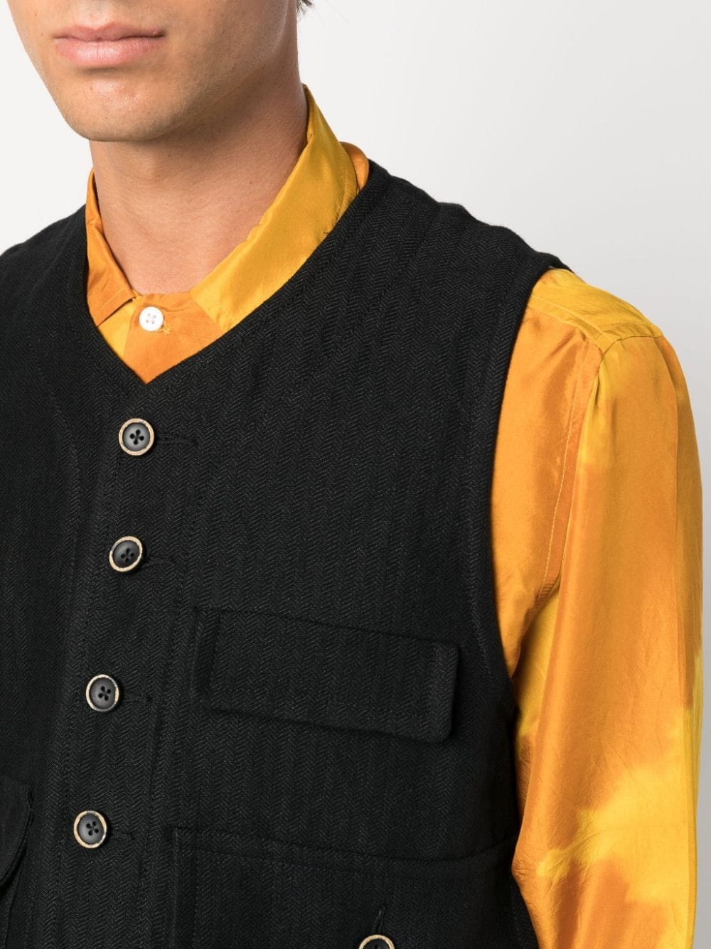 herringbone-pattern V-neck waistcoat - 5