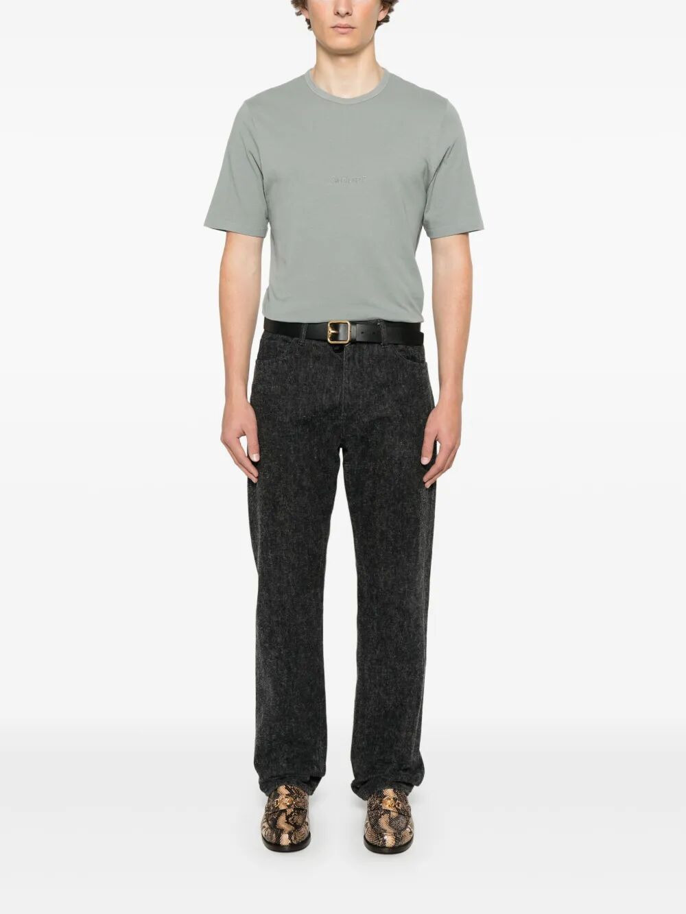 Saint Laurent Paris Men Tonal Logo Embroidery Cotton T-Shirt - 2