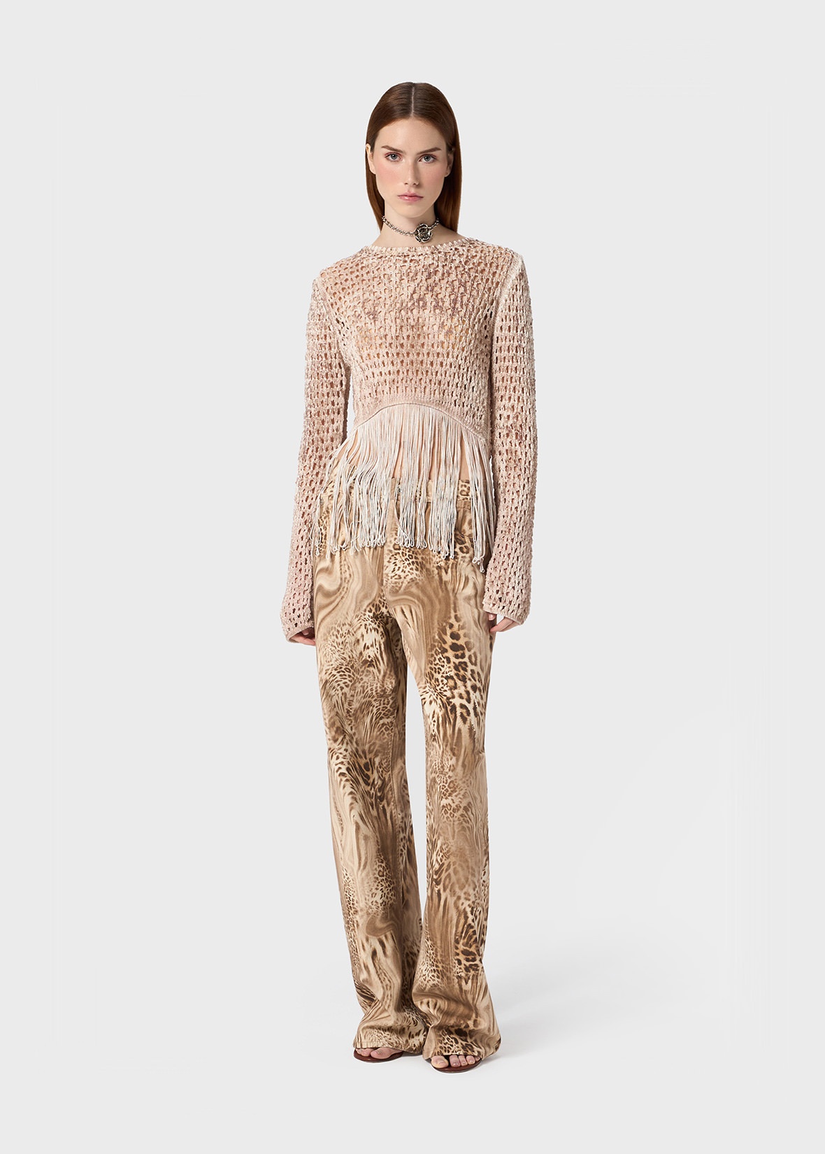 PRINTED KNIT SWEATER WITH FRINGES - 2