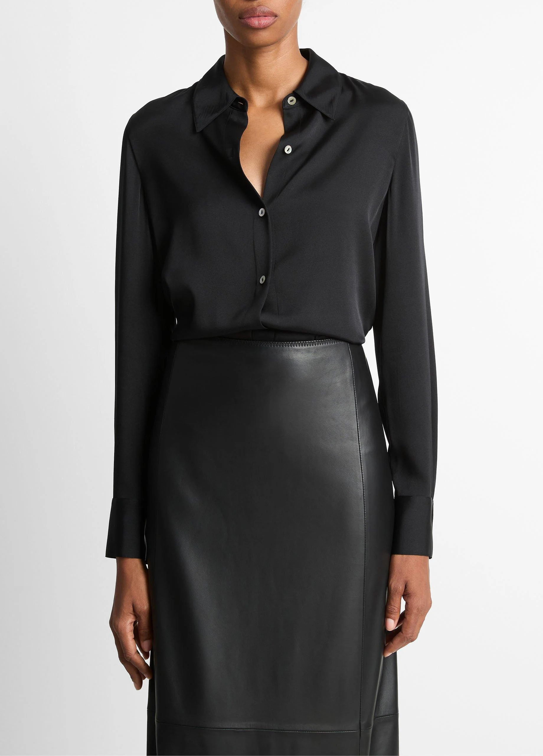 Silk-Blend Slim Button-Front Blouse - 1
