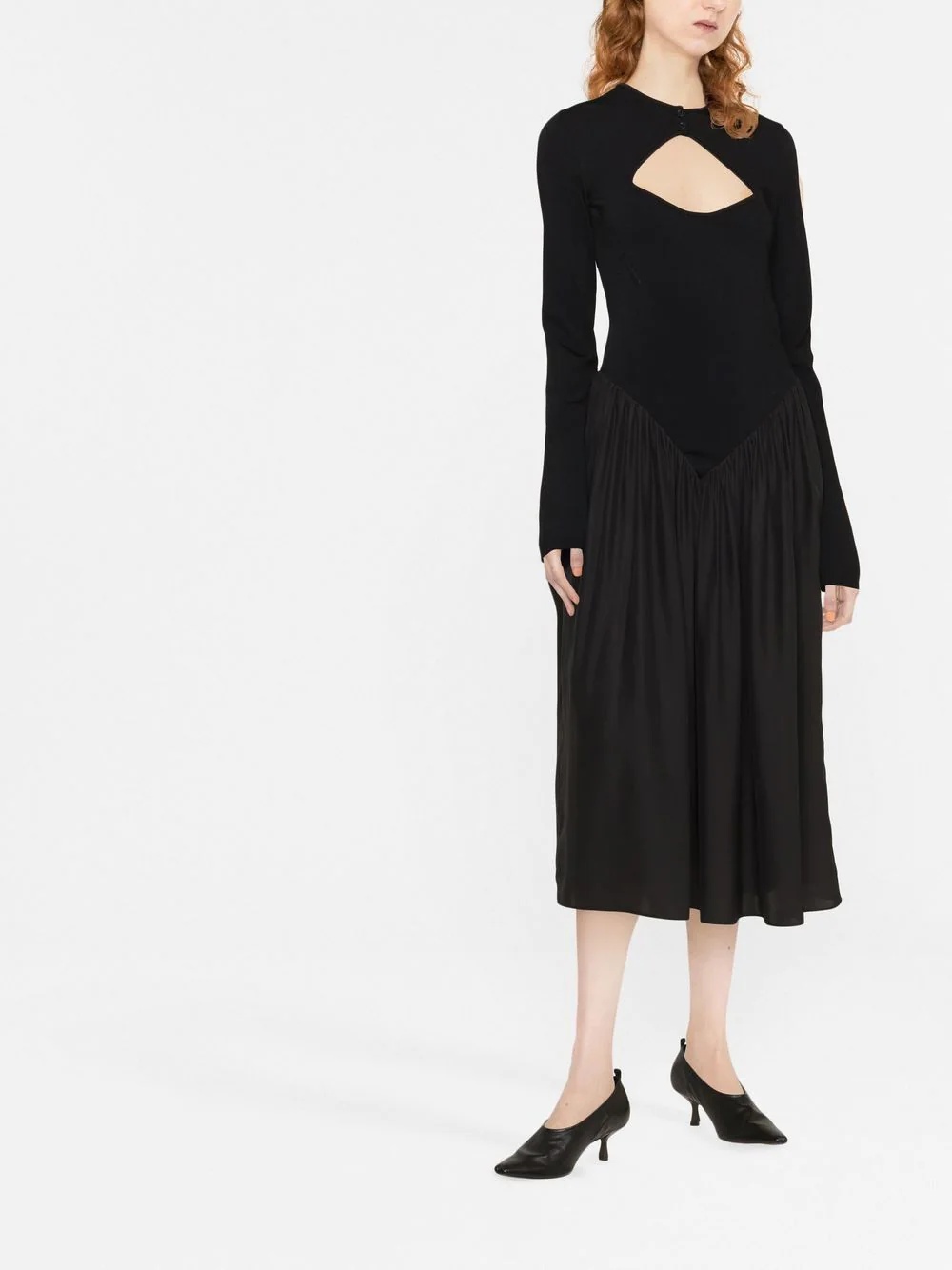 panelled long-sleeved midi dress - 2