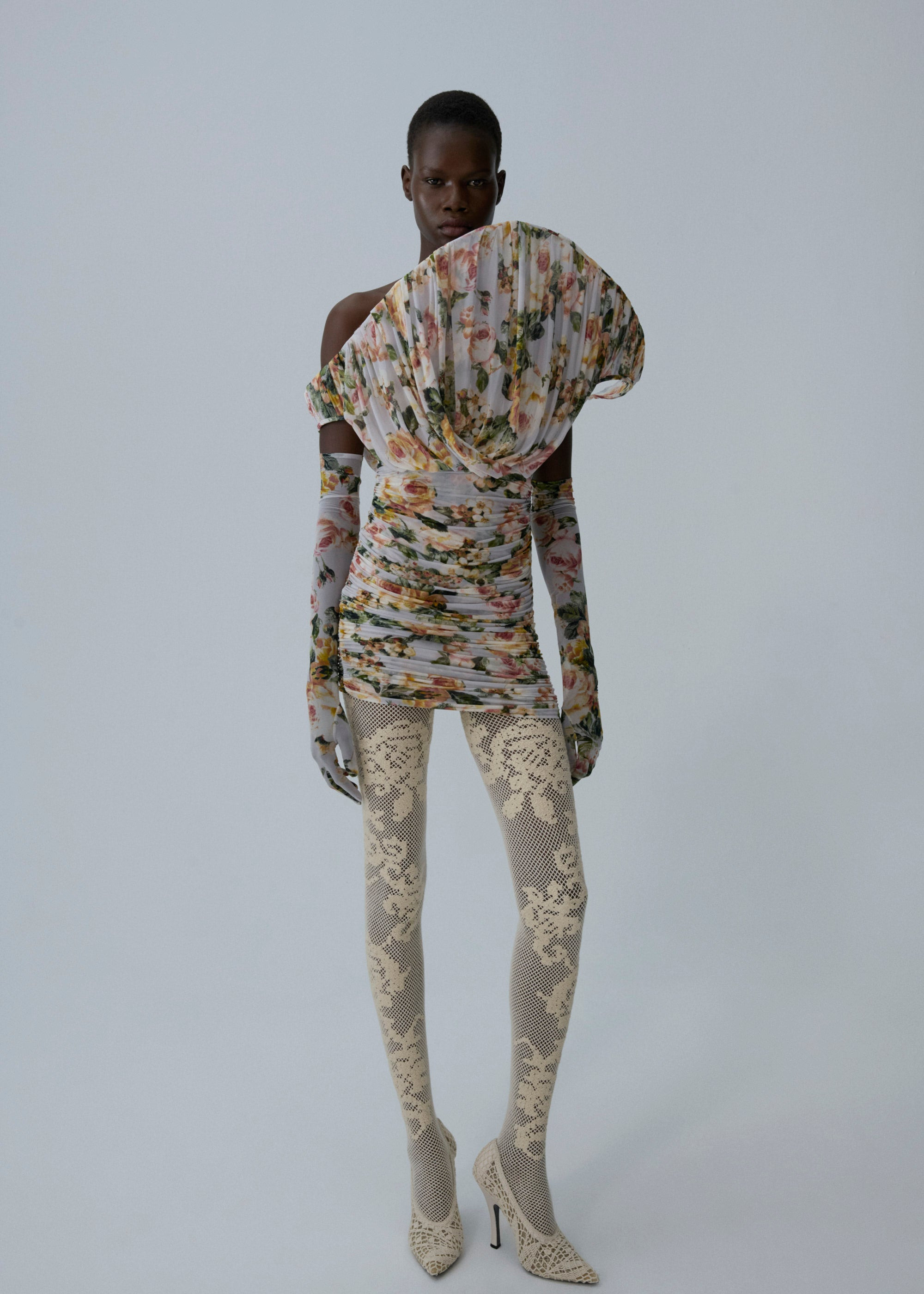 Cupro gloves in cream rose print - 3
