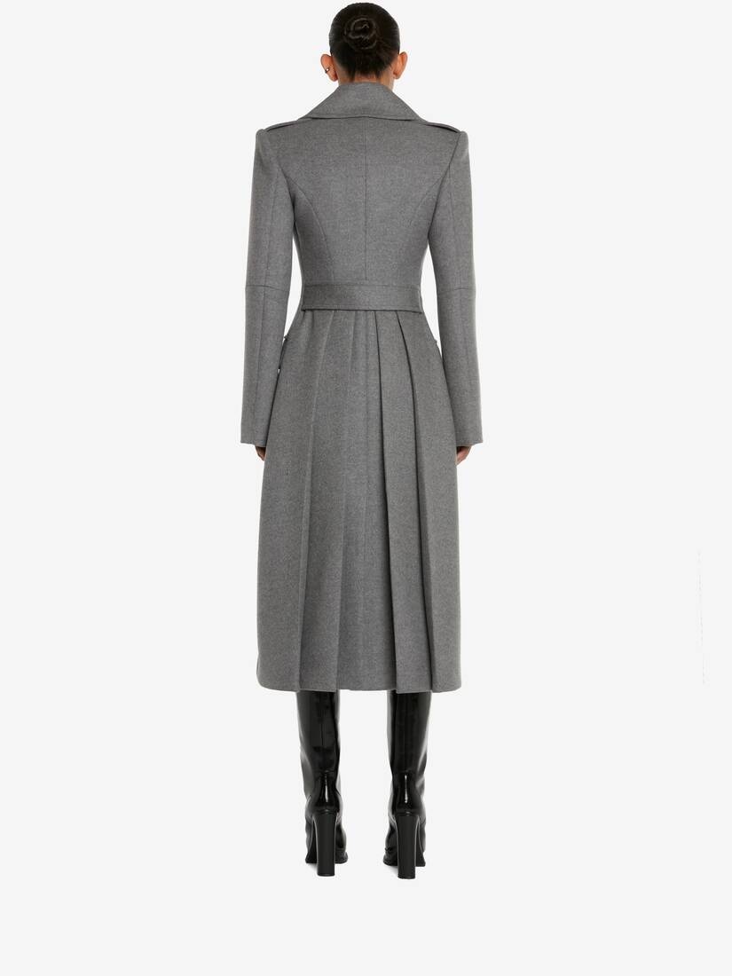 Women's Double-breasted Military Coat in Grey Melange - 4