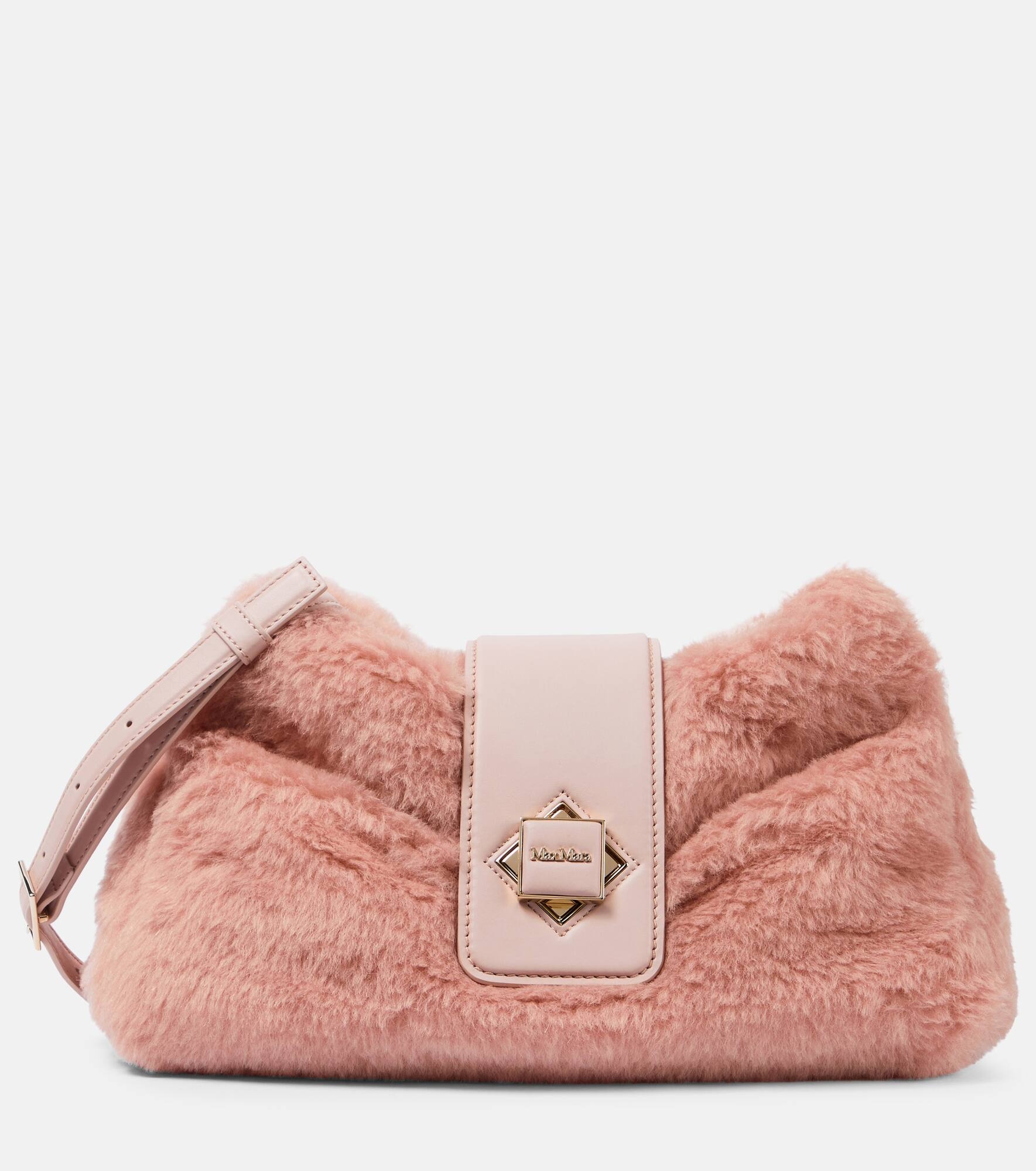 Cuscino leather-trimmed teddy clutch - 1