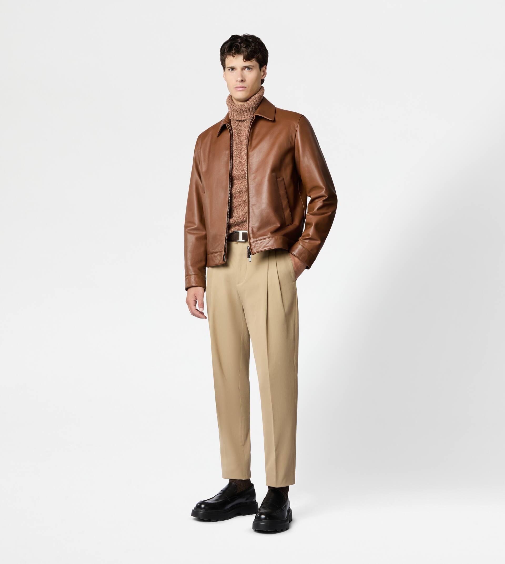 SHIRT JACKET IN LEATHER - BROWN - 2