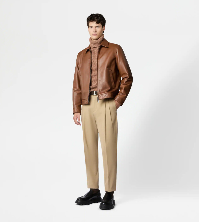 Tod's SHIRT JACKET IN LEATHER - BROWN outlook