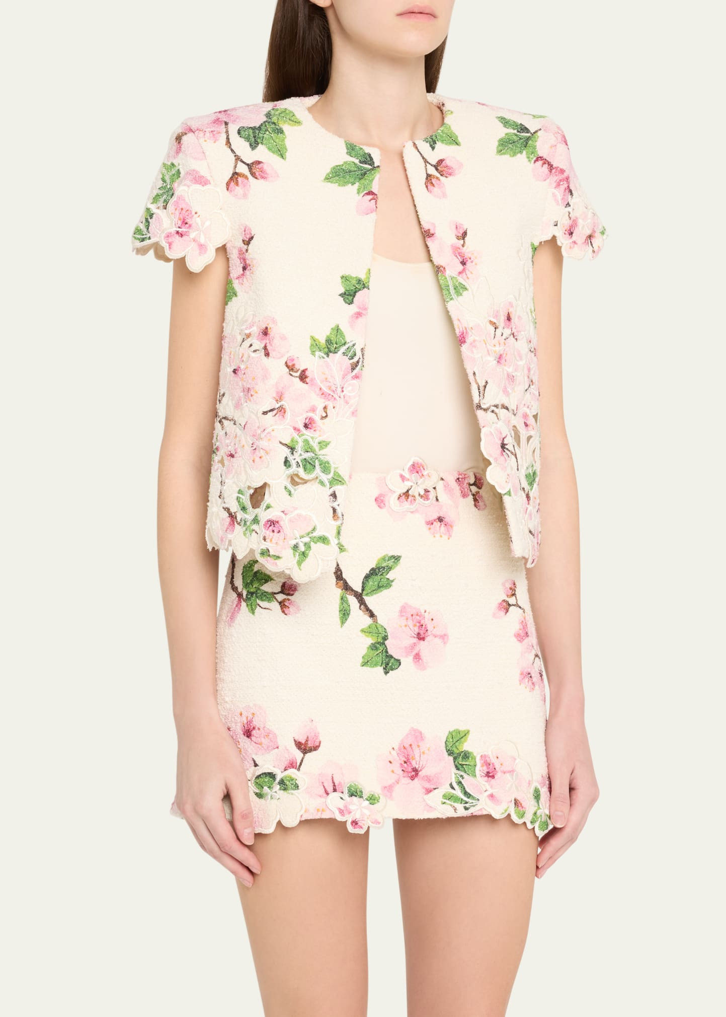 Cherry Blossom Tweed Embroidered Jacket - 4