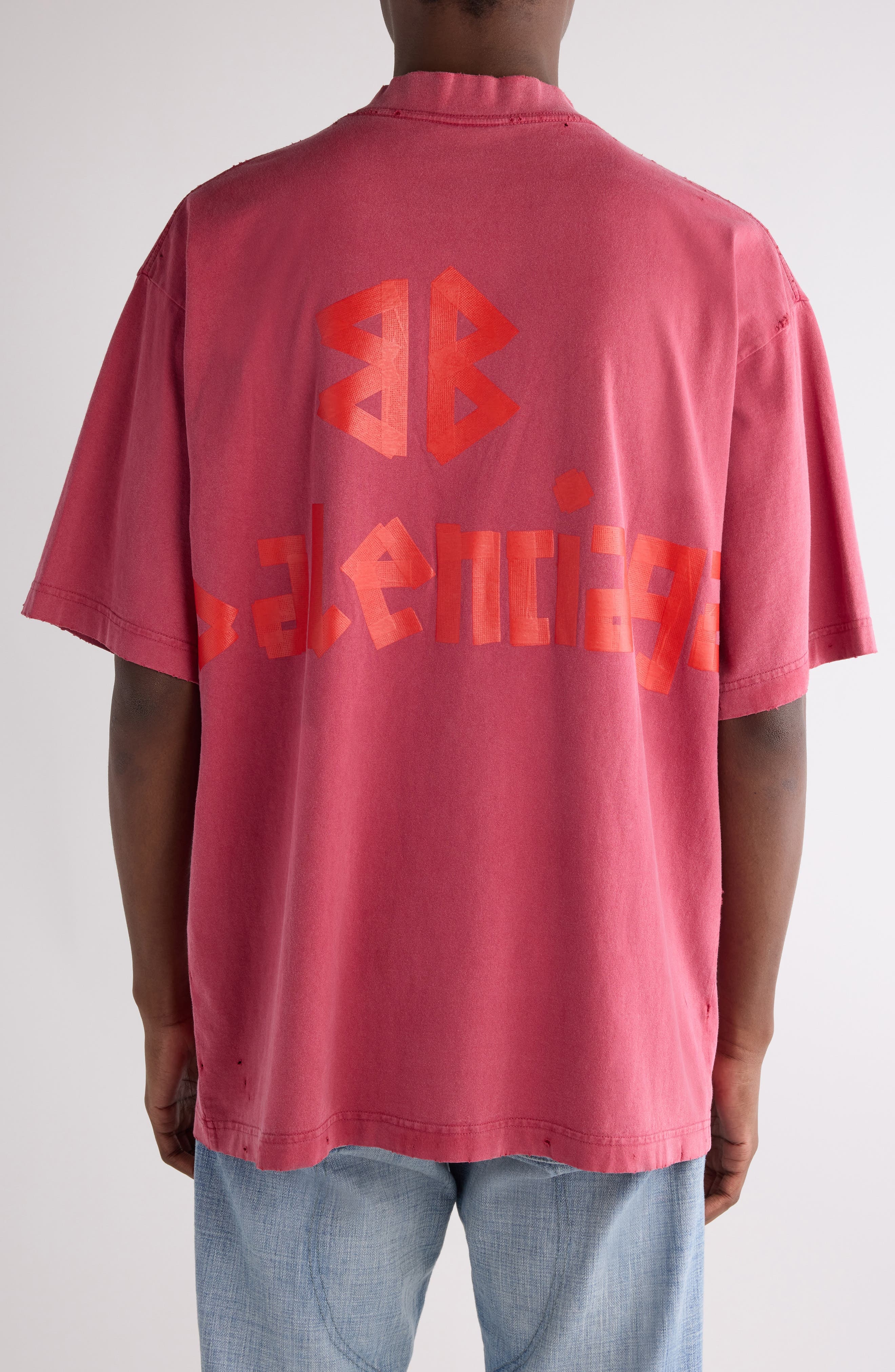 Balenciaga Medium Fit Tape Type Logo Graphic T-Shirt in Raspberry at Nordstrom - 3