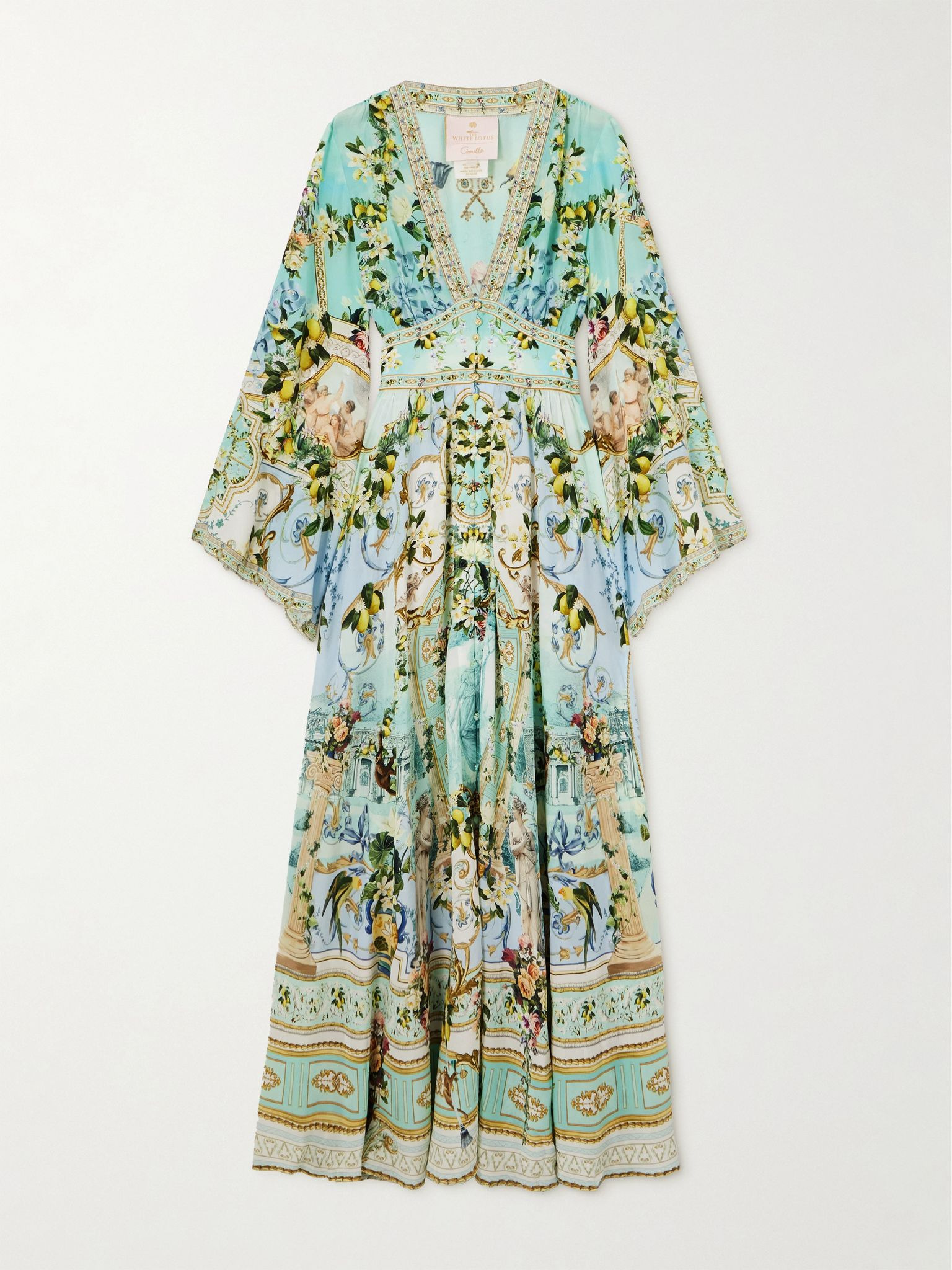 + The White Lotus crystal-embellished printed silk-satin maxi dress Blue - 1