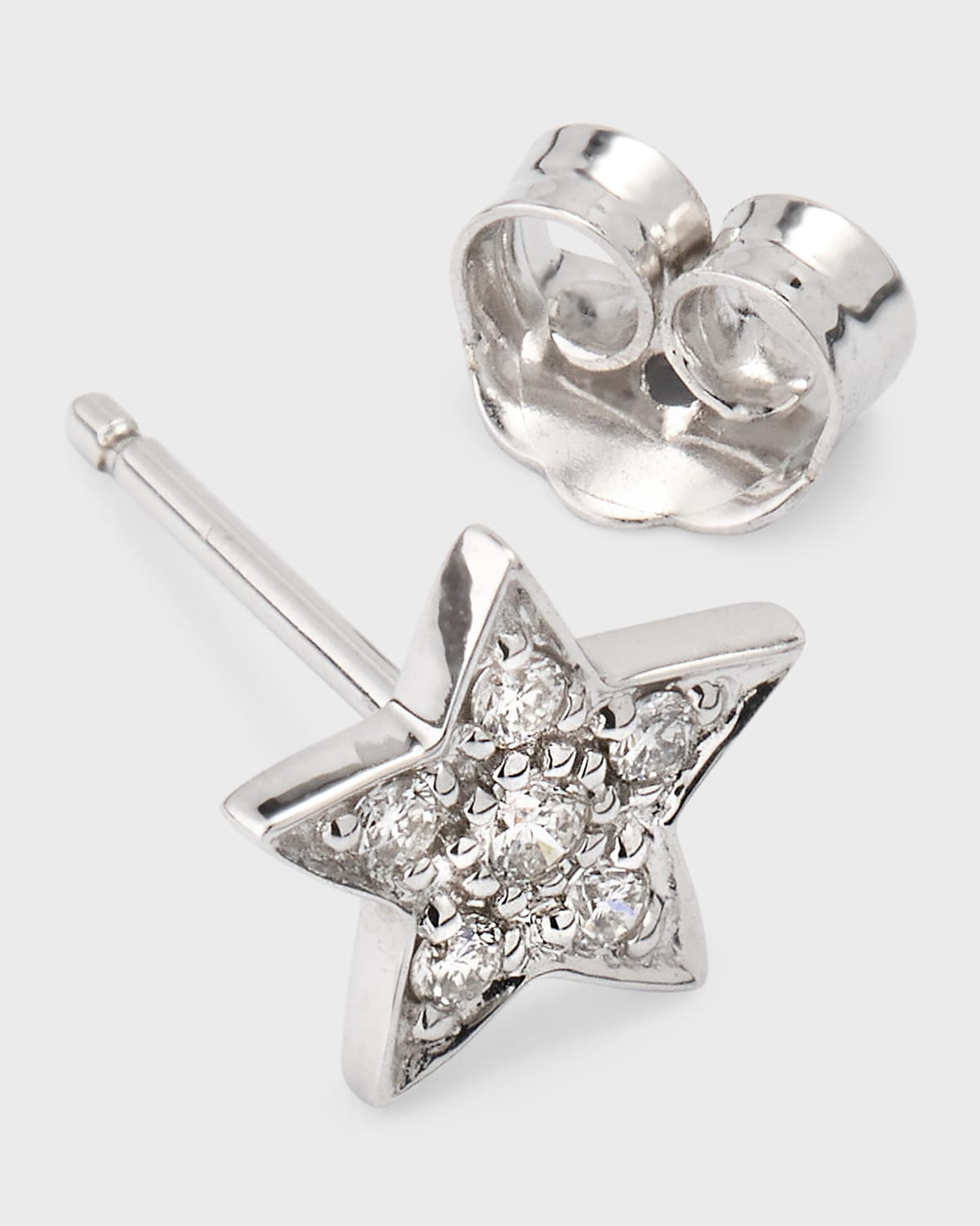 14k White Gold Pave Star Stud Earring, Single - 4
