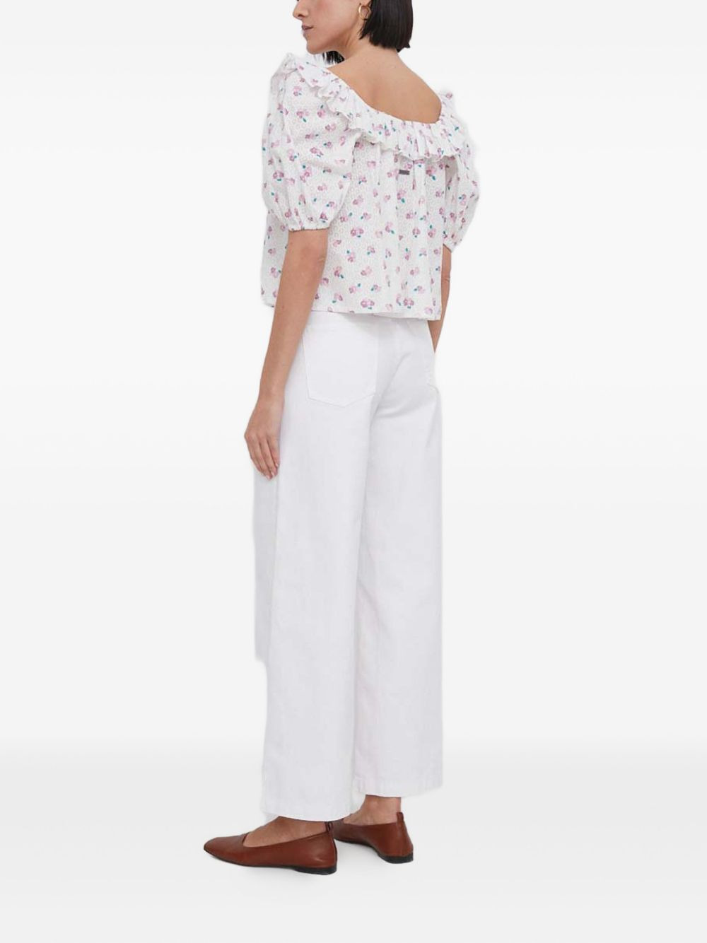 floral-print off-the-shoulder top - 3