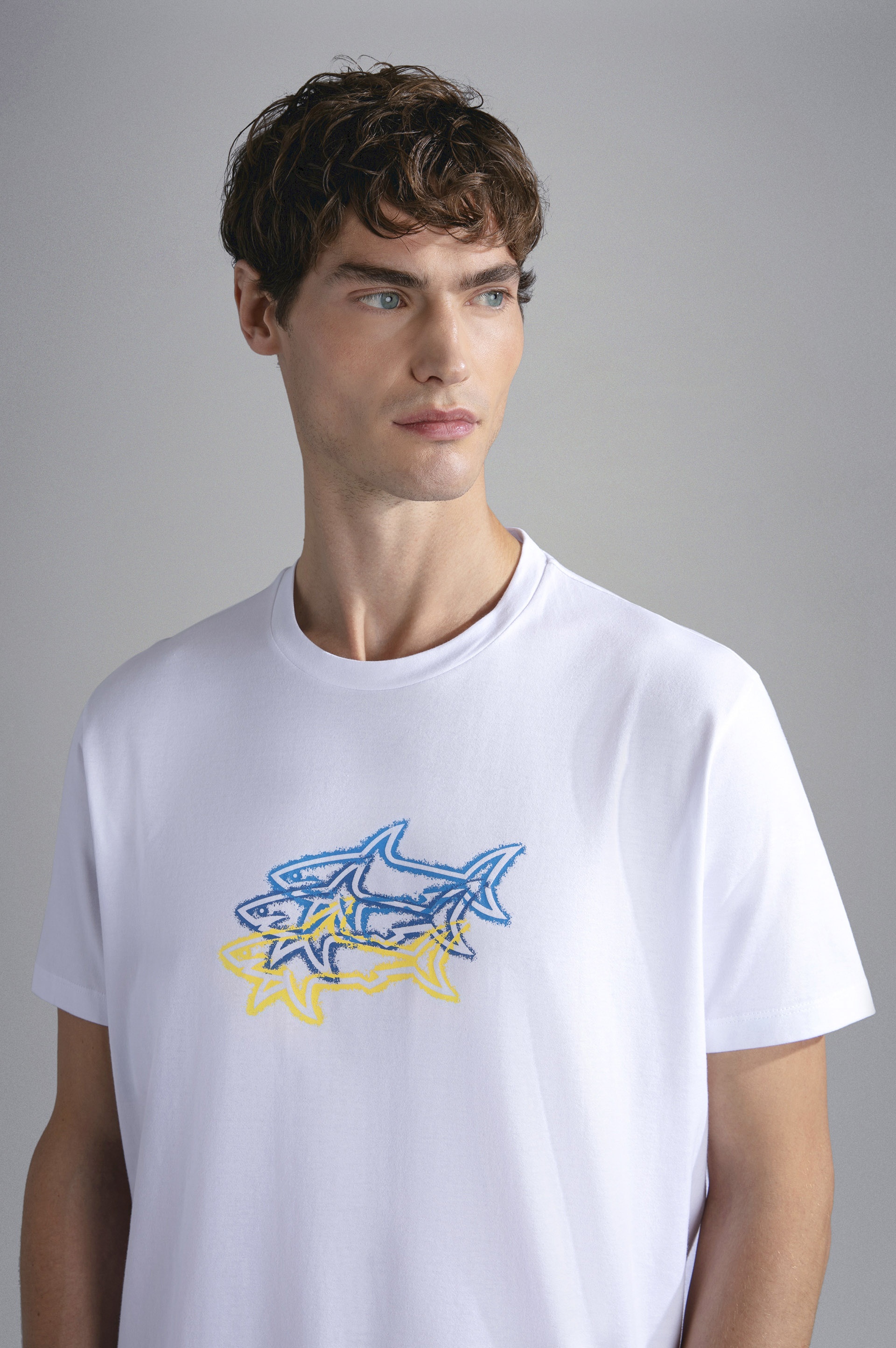 COTTON JERSEY T-SHIRT WITH MULTICOLOR SHARK PRINT - 4