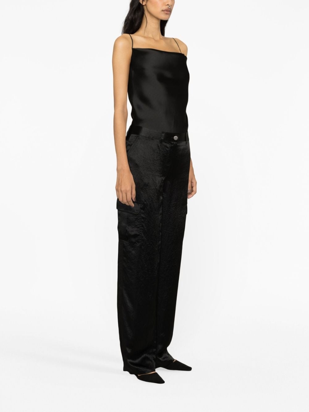 satin-finish wide-leg trousers - 4