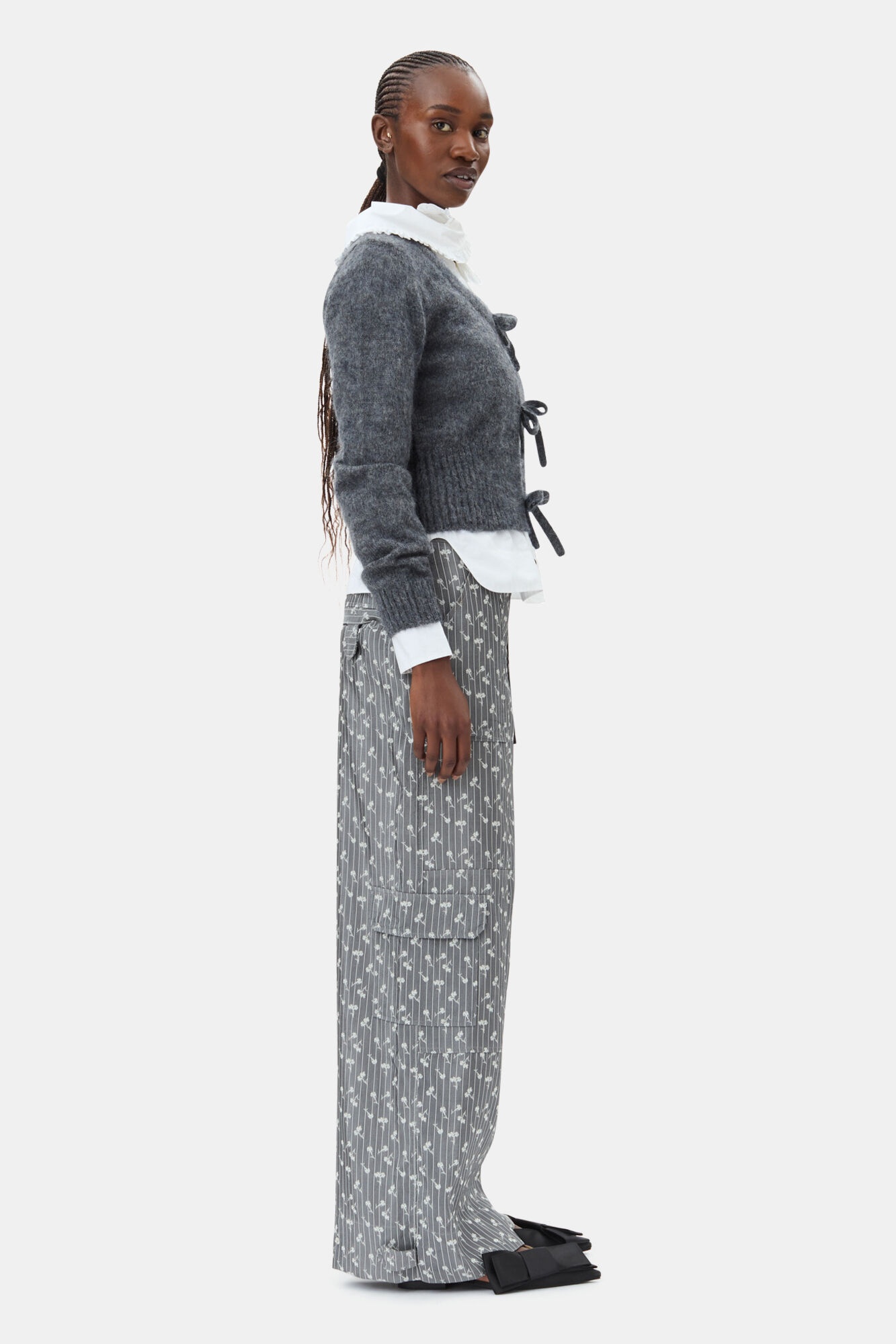 GREY LIGHT MOHAIR TIE STRING CARDIGAN - 4