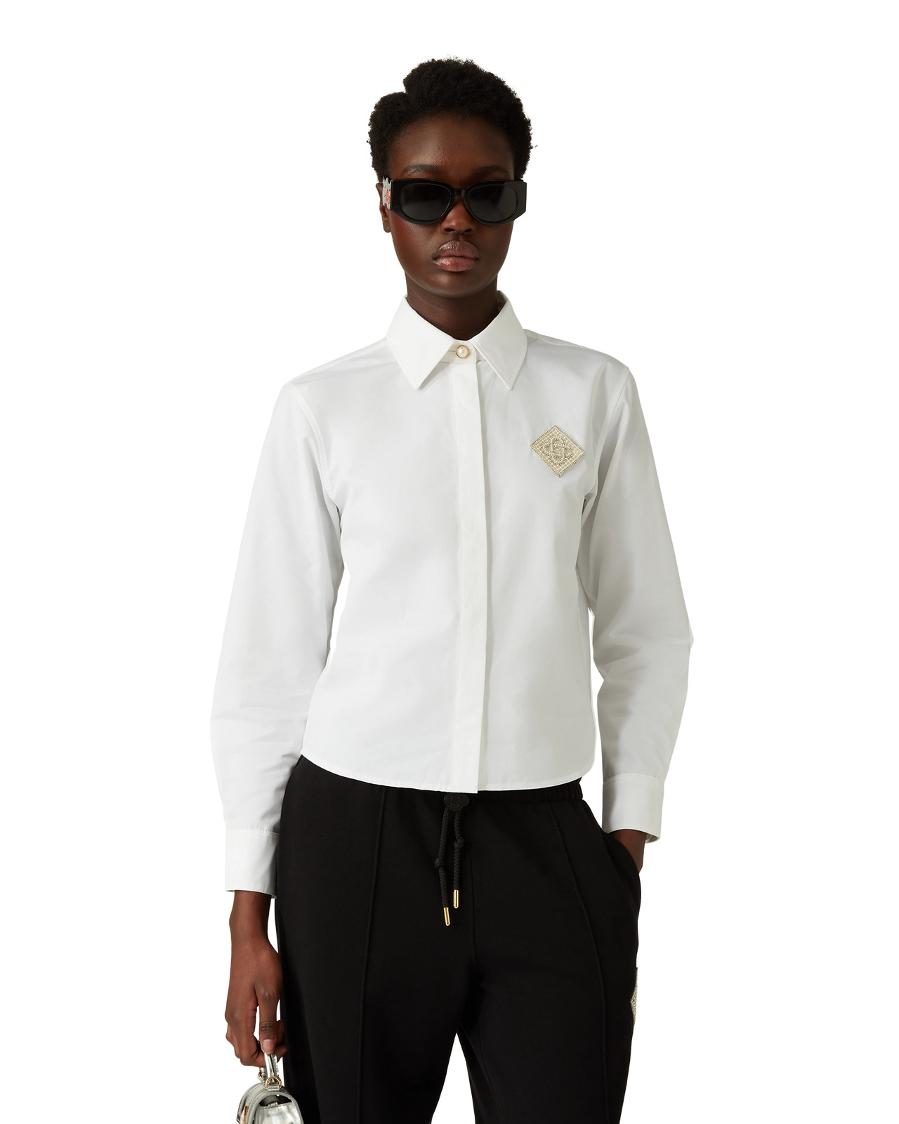 Pearl Diamond Patch Cotton Shirt | Casablanca Paris - 4