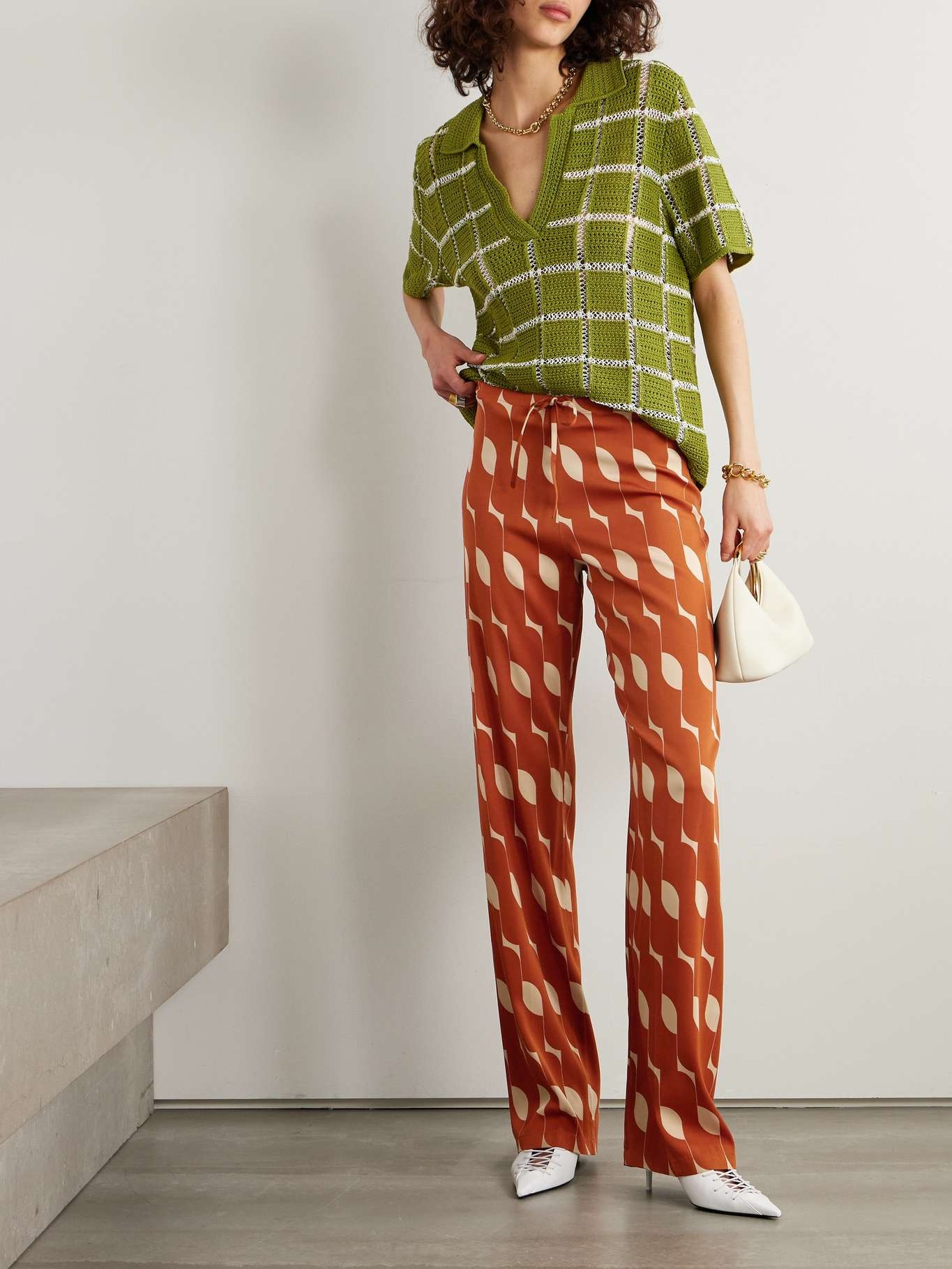 Printed silk-blend straight-leg pants - 2