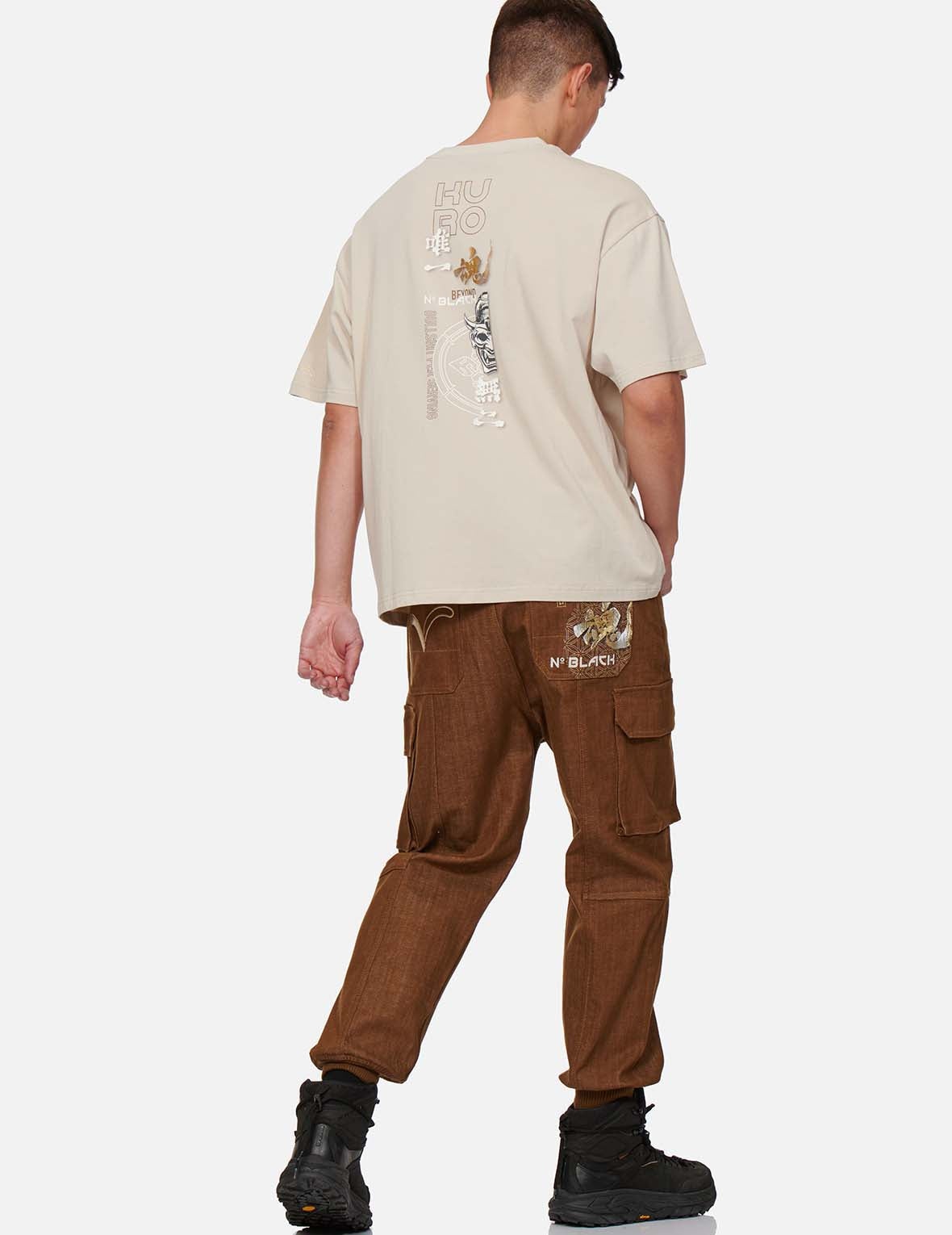 Kanji Embroidered Straight Fit Baggy Worker Jeans - 5