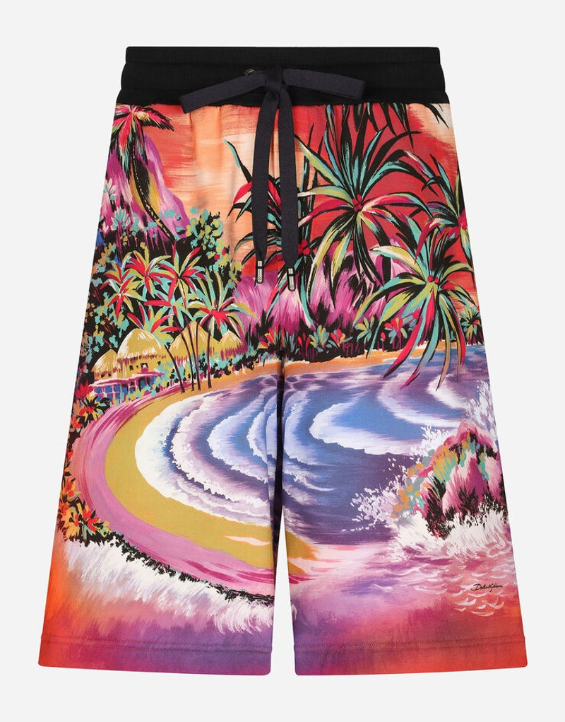 Jersey jogging shorts with Hawaiian print 1