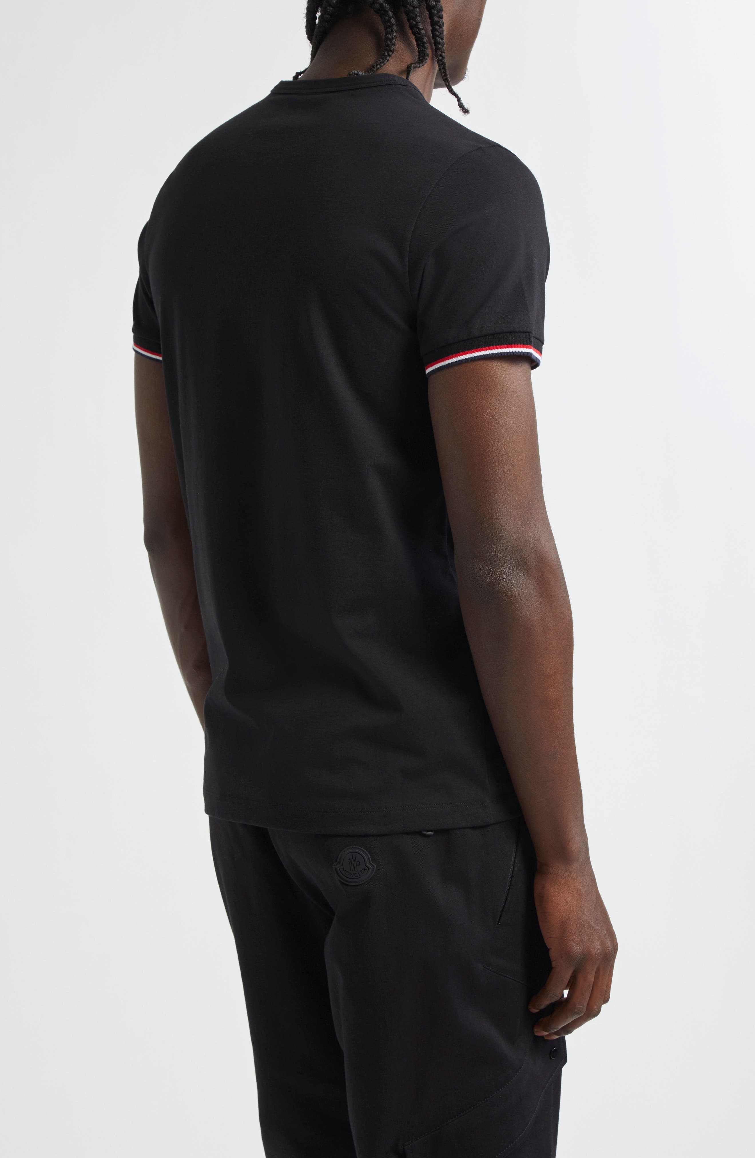 Moncler Tipped Cotton Stretch Jersey T-Shirt in Black/Black at Nordstrom - 2