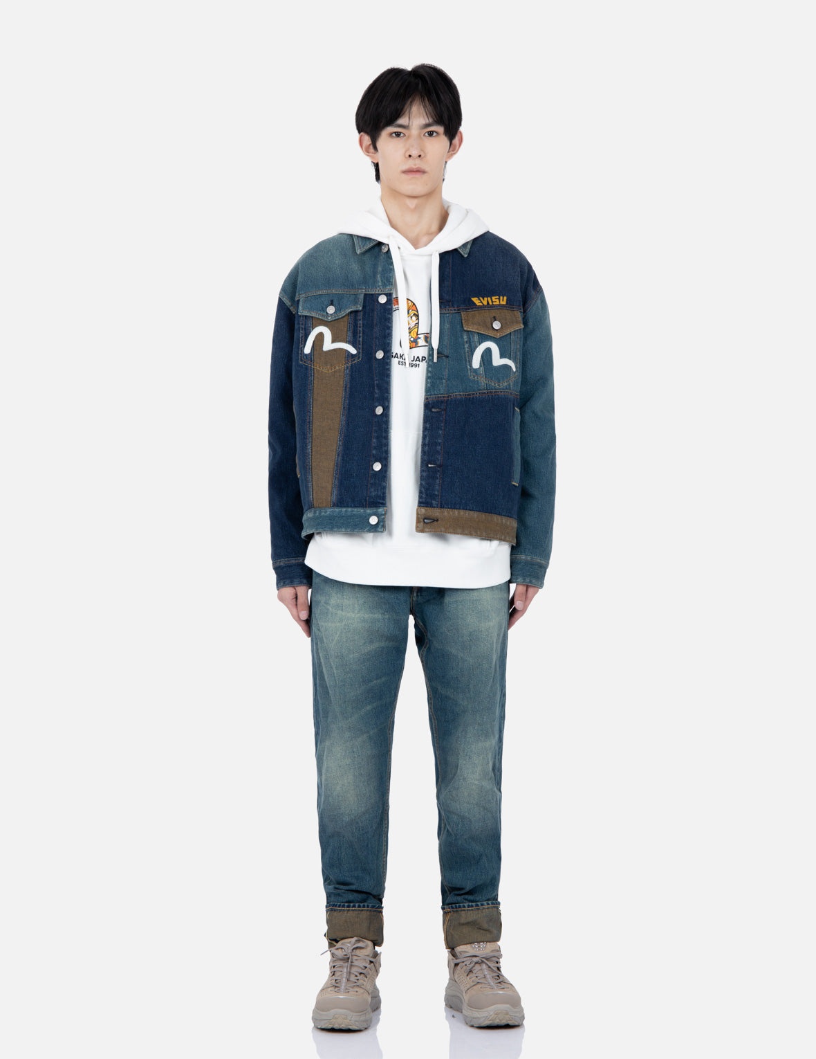 Deconstruction Fabric Blocking Denim Jacket - 5